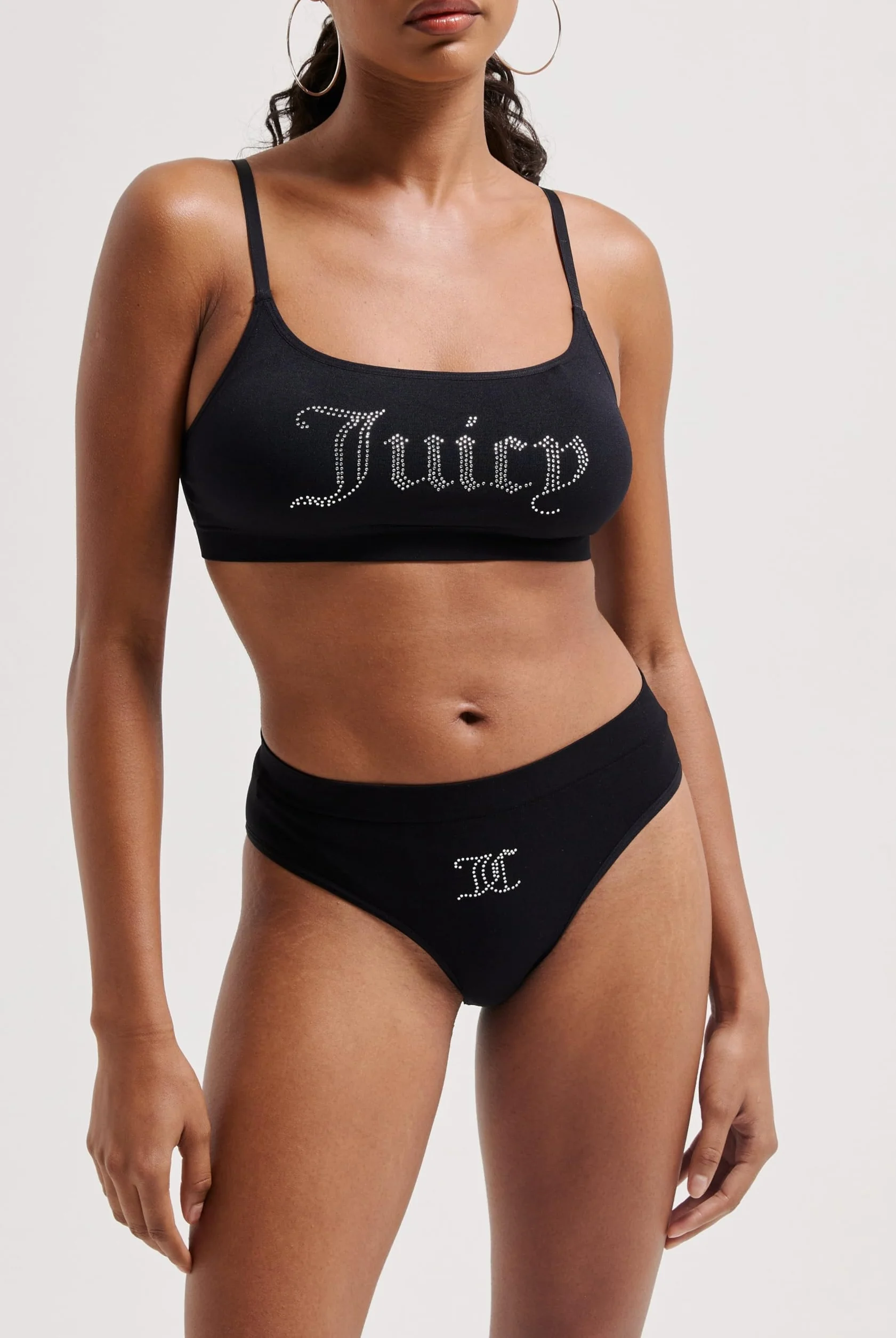 Juicy Couture Damska bielizna Juicy Diamante Bralette & HIGH Leg Brief zestaw bielizny, czarny, standardowy (opakowanie 31 szt.), czarny, Rozmiar uniwersalny