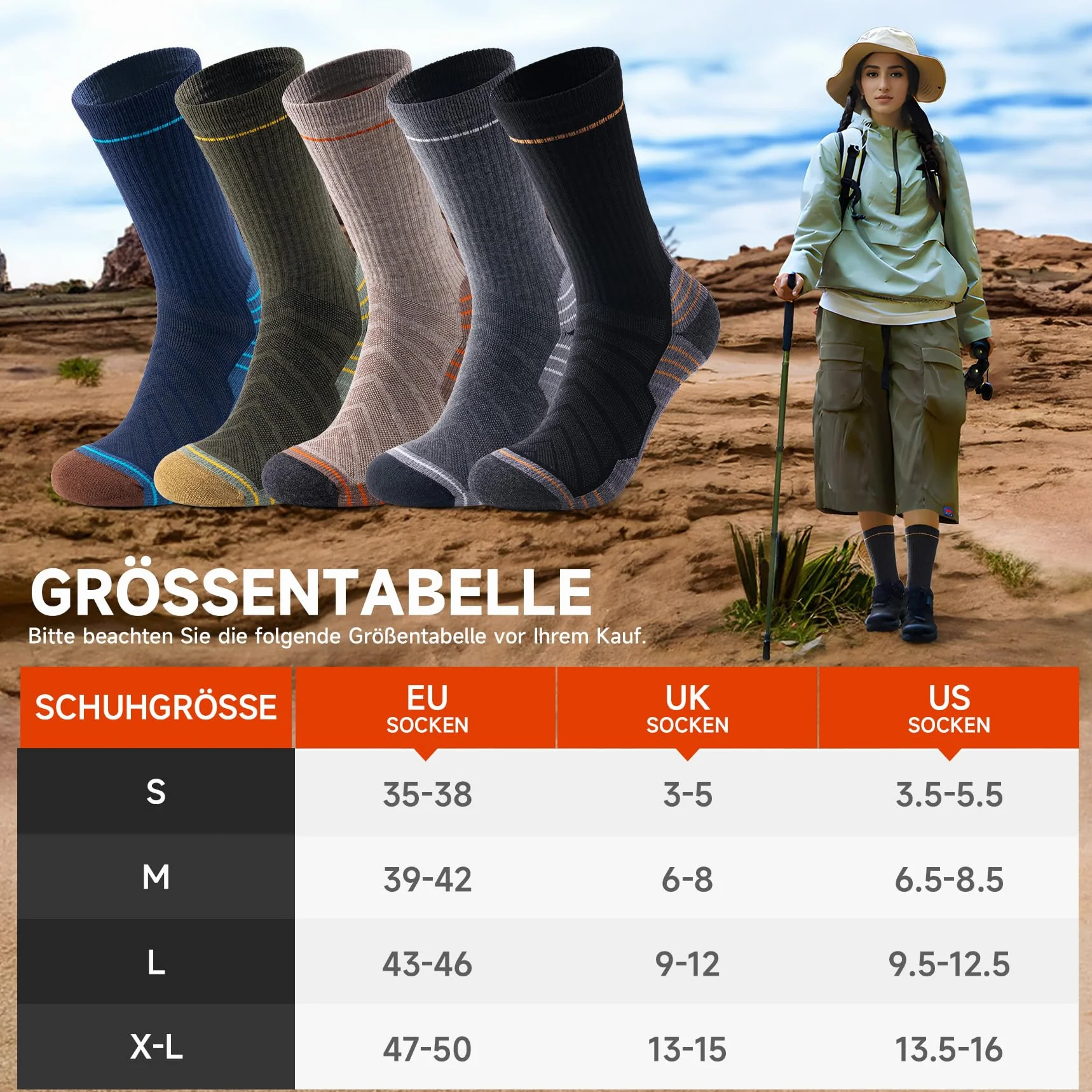 Alaplus Merino Socks Wełniane skarpety outdoorowe i trekkingowe, profesjonalne skarpety turystyczne z wełny merynosów, skarpety sportowe, 3 pary