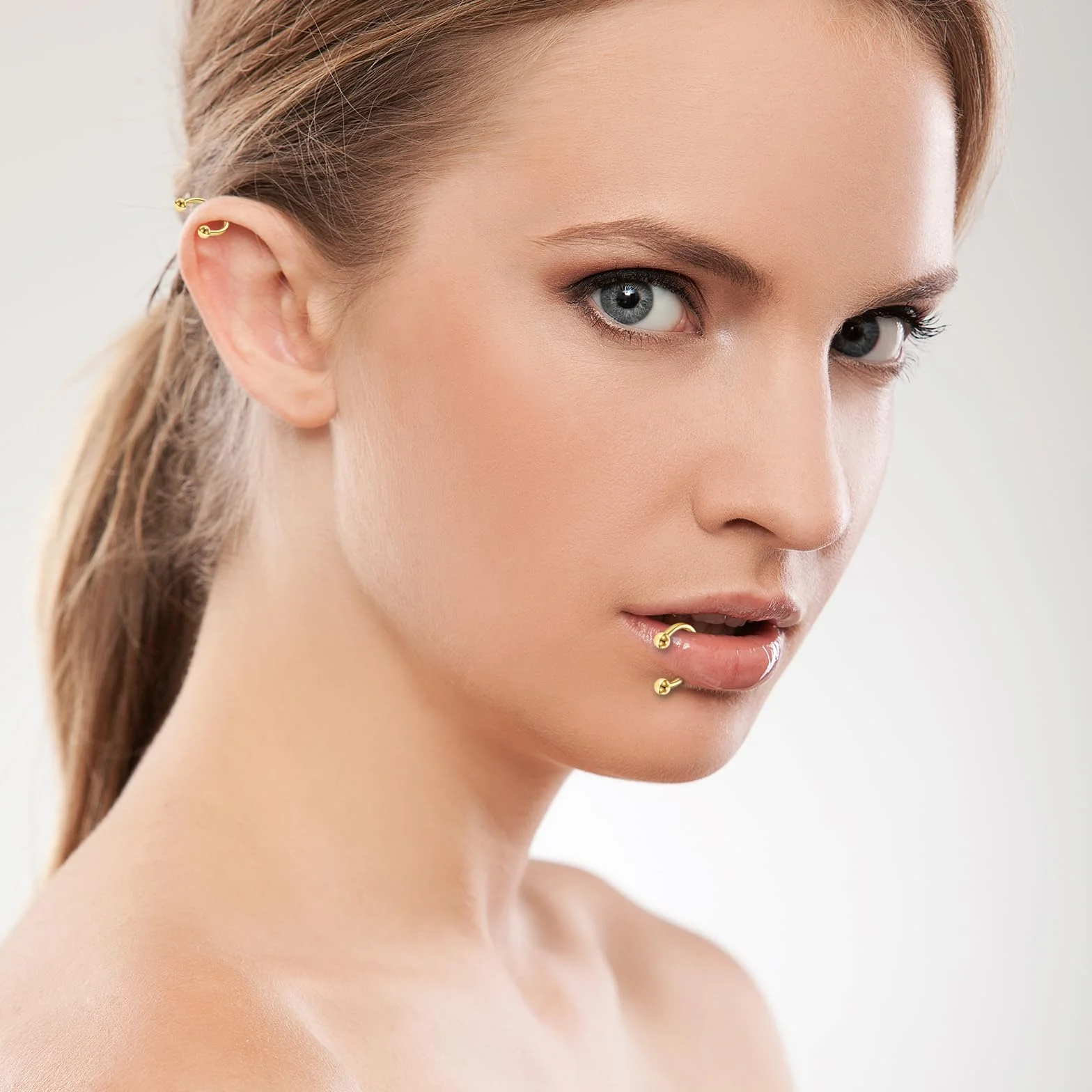 Yolev 8 sztuk kolczyków do piercingu w kształcie podkowy, 16 g, stal chirurgiczna, kolczyk do przegrody nosowej, piercing septum, złoty, kolczyki do nosa, piercing ust, pierścionki do brwi, kolczyki