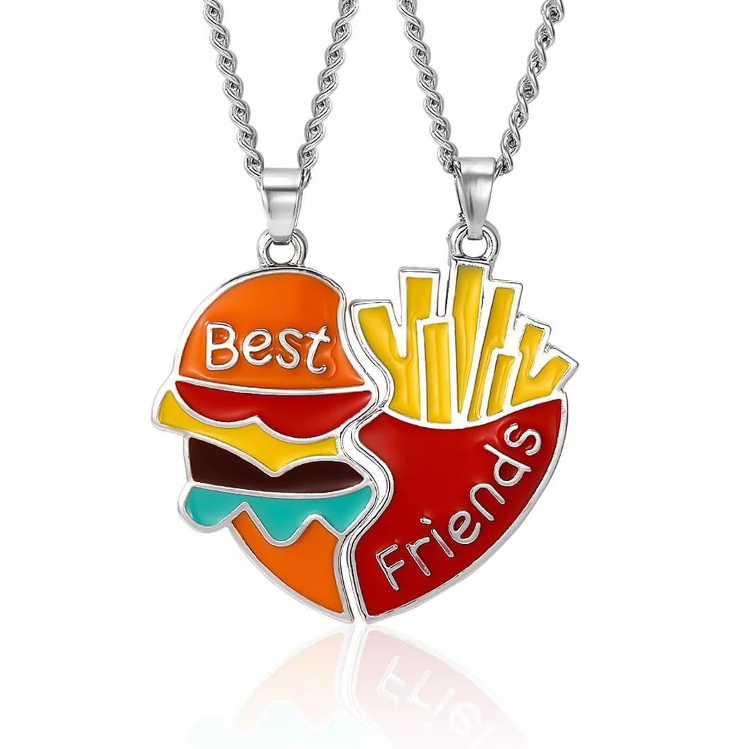 2 sztuki naszyjnik BFF, naszyjnik przyjaźni, uroczy zawieszka z burgerem i frytkami, biżuteria na najlepszą przyjaciółkę, naszyjnik dla dziewczynek, prezent urodzinowy dla dziewczynki