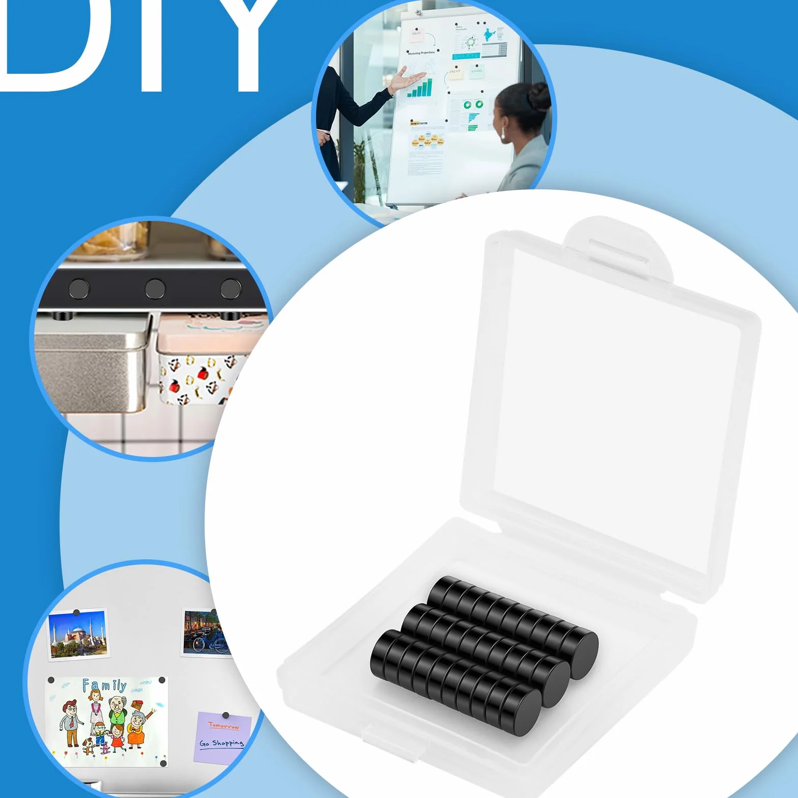 30 sztuk Mocnych magnesów Czarne, 8 x 3 mm, okrągłe, do tablicy suchościeralnej i lodówki, magnesy ferytowe DIY Craft Office