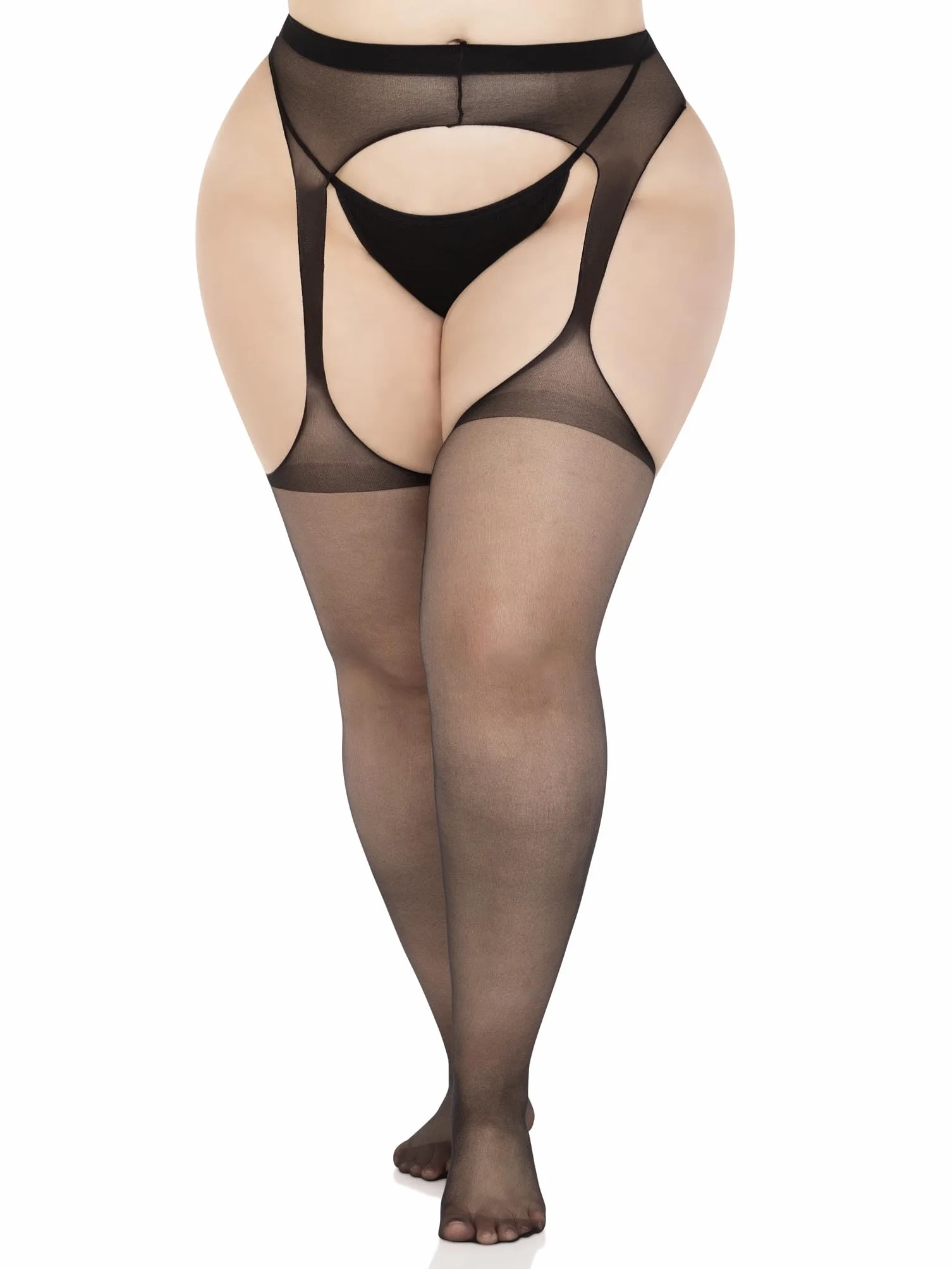 Leg Avenue Leg Avenue Delikatne pończochy z paskiem biodrowym o wyglądzie podwiązek O/S, 1 sztuka Kobiety Leg Avenue Wygląd podwiązek (1 w zestawie)