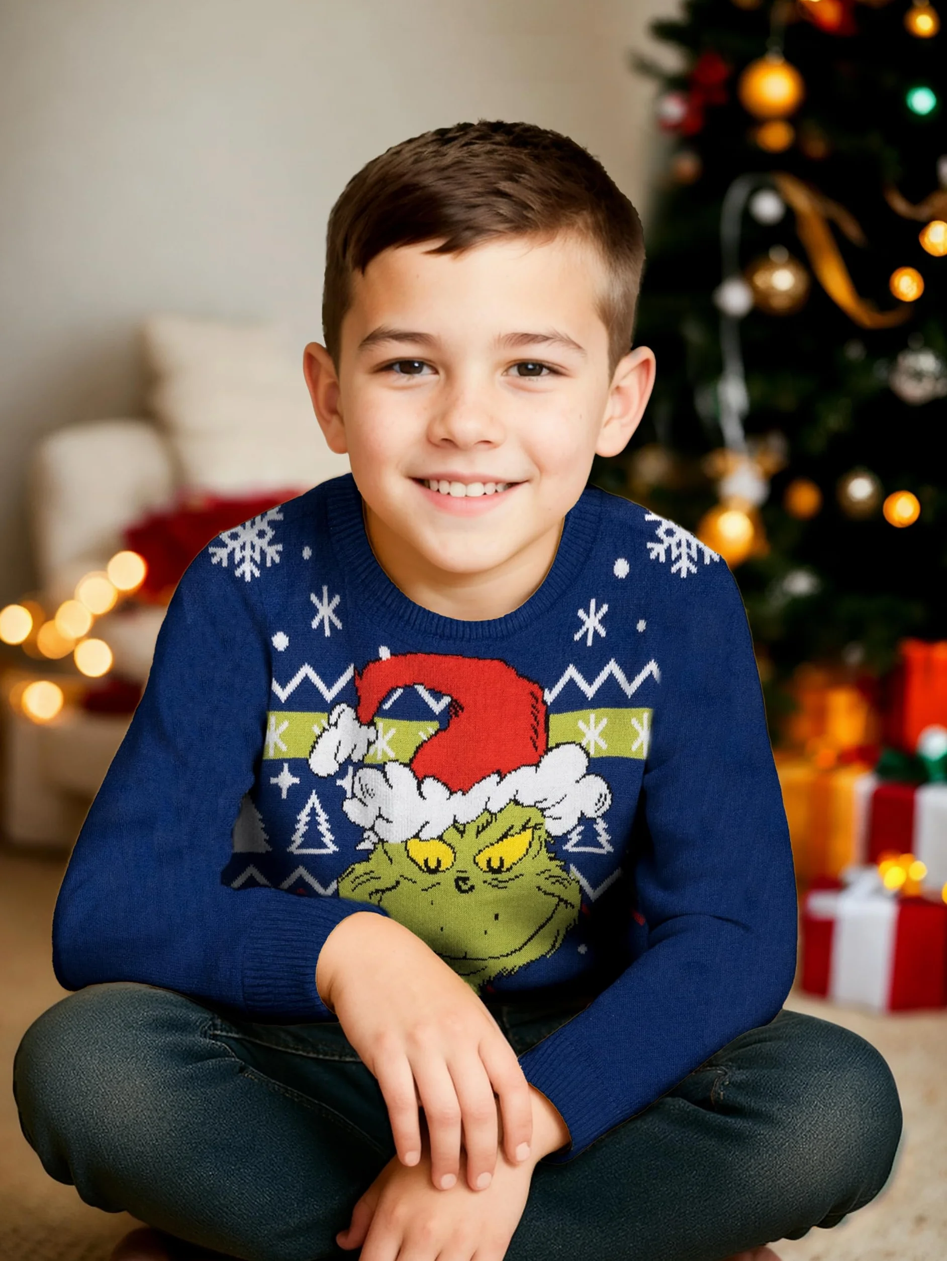 United Labels The Grinch sweter bożonarodzeniowy dla dzieci – Merry Grinchmas zimowa dzianina bluza Ugly Christmas Sweater Boże Narodzenie niebieski