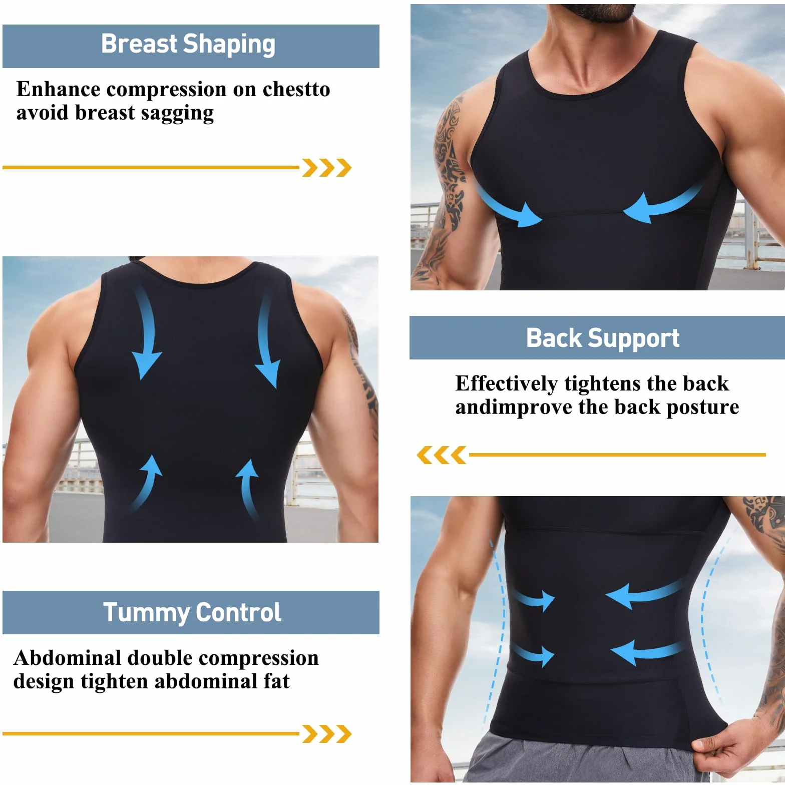 SLIMBELLE Shapewear męska koszulka kompresyjna, elastyczna, bez rękawów, body Shaper Tights, podkoszulek, podkoszulek męski, podkoszulek modelujący talię, modelująca figurę, wyszczuplający brzuch,