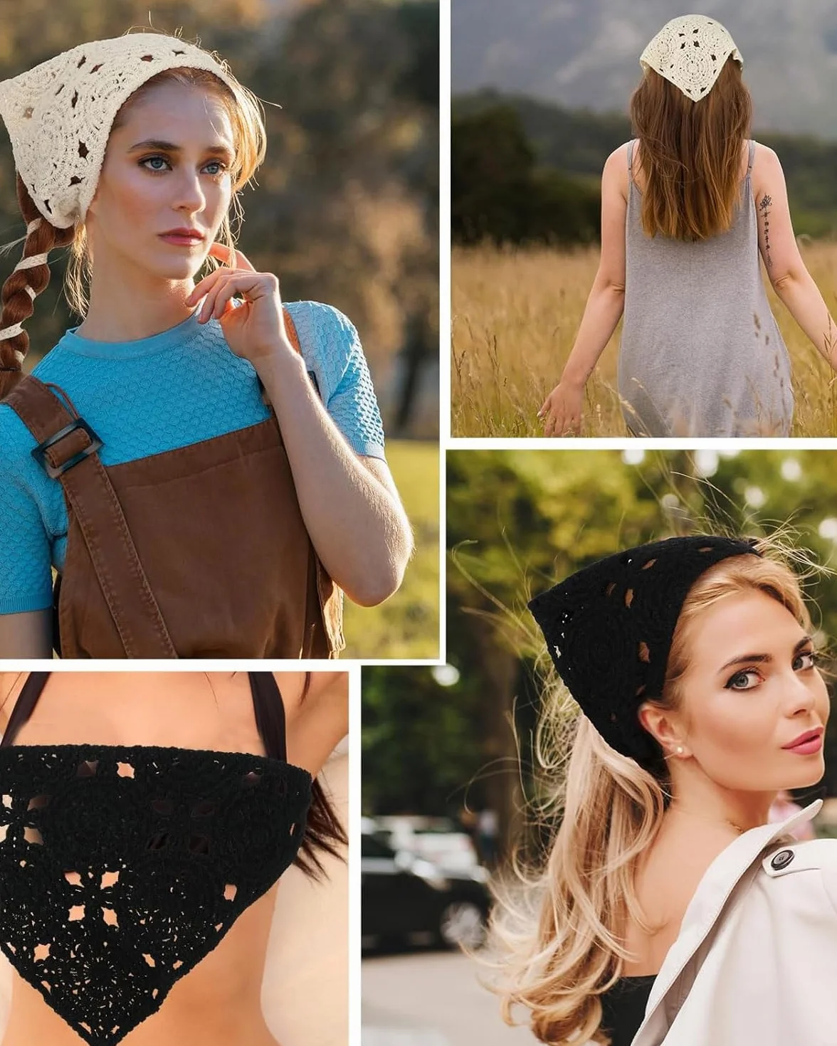 2 szt. damskich opasek na czoło w stylu boho trójkątne chusty na głowę, bandany, turban, opaski na włosy, elastyczny szal do włosów dla kobiet i dziewcząt