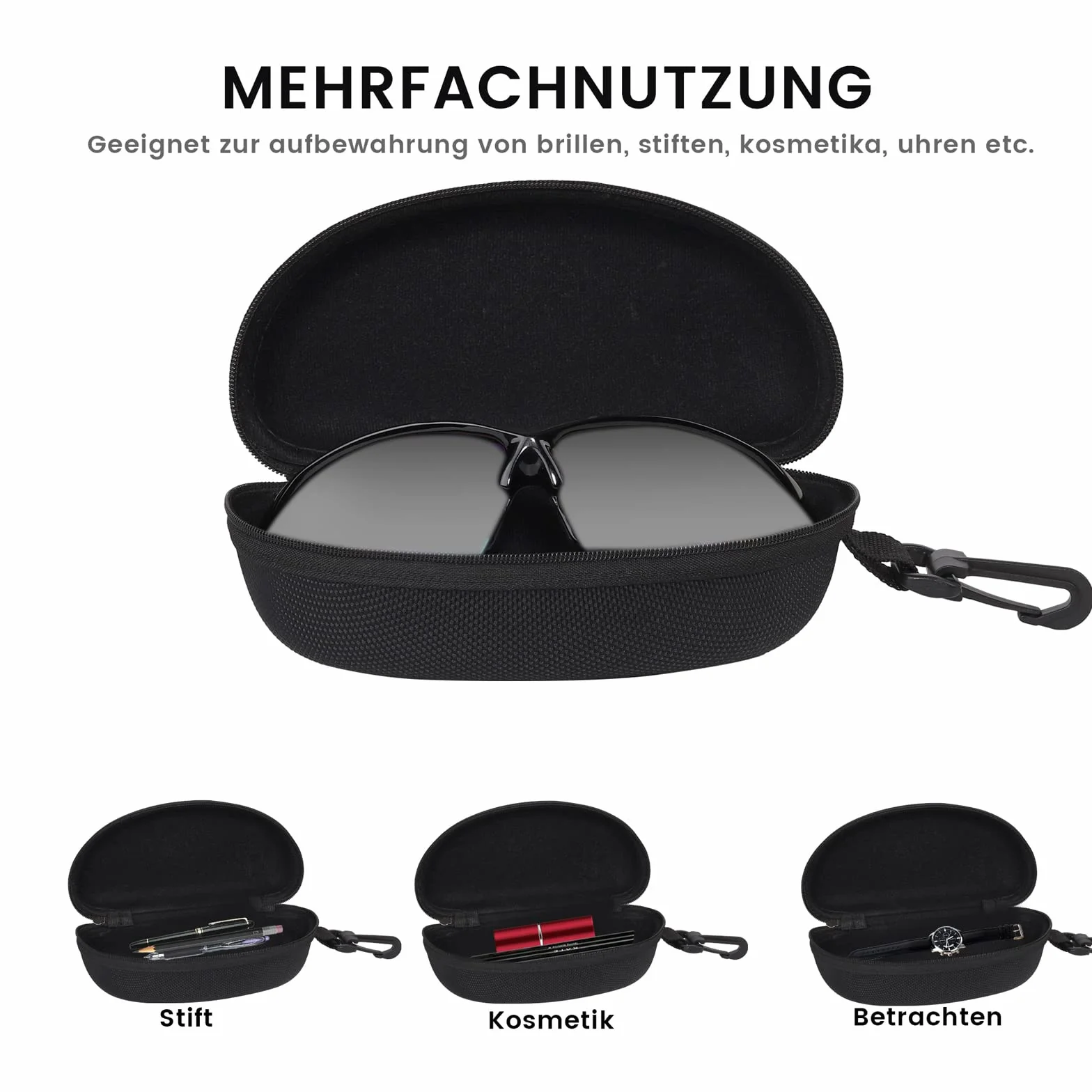 MOLSHINE 3 szt. Przenośny futerał na okulary przeciwsłoneczne z twardą skorupą, etui na okulary z zamkiem błyskawicznym z haczykiem dla kobiet mężczyzn sporty podróżne (2 x Czarny & Niebieski)
