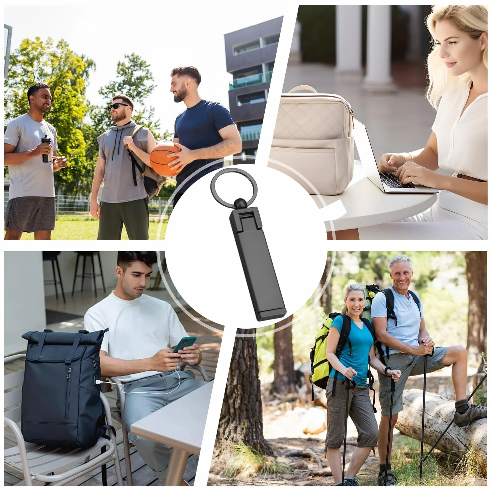 Purse Table Hook - 2.91 Inches Folding Desk Holder for Secure Bag Placement, Space-Saving Function with Smartphone Stand, Keychain Hook for Office & Home Use, Silver Alloy, Portable Carry Accessory