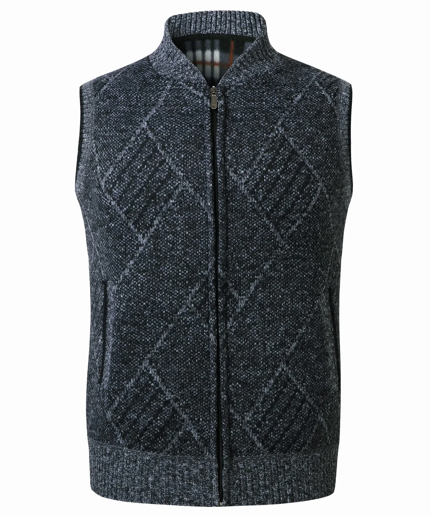 Męski dzianinowy kardigan gruby sweter kamizelka bez rękawów dżentelmen kamizelka slim fit pełny zamek błyskawiczny dzianina z podszewką polarową jesień zima sweter na co dzień dzianinowe