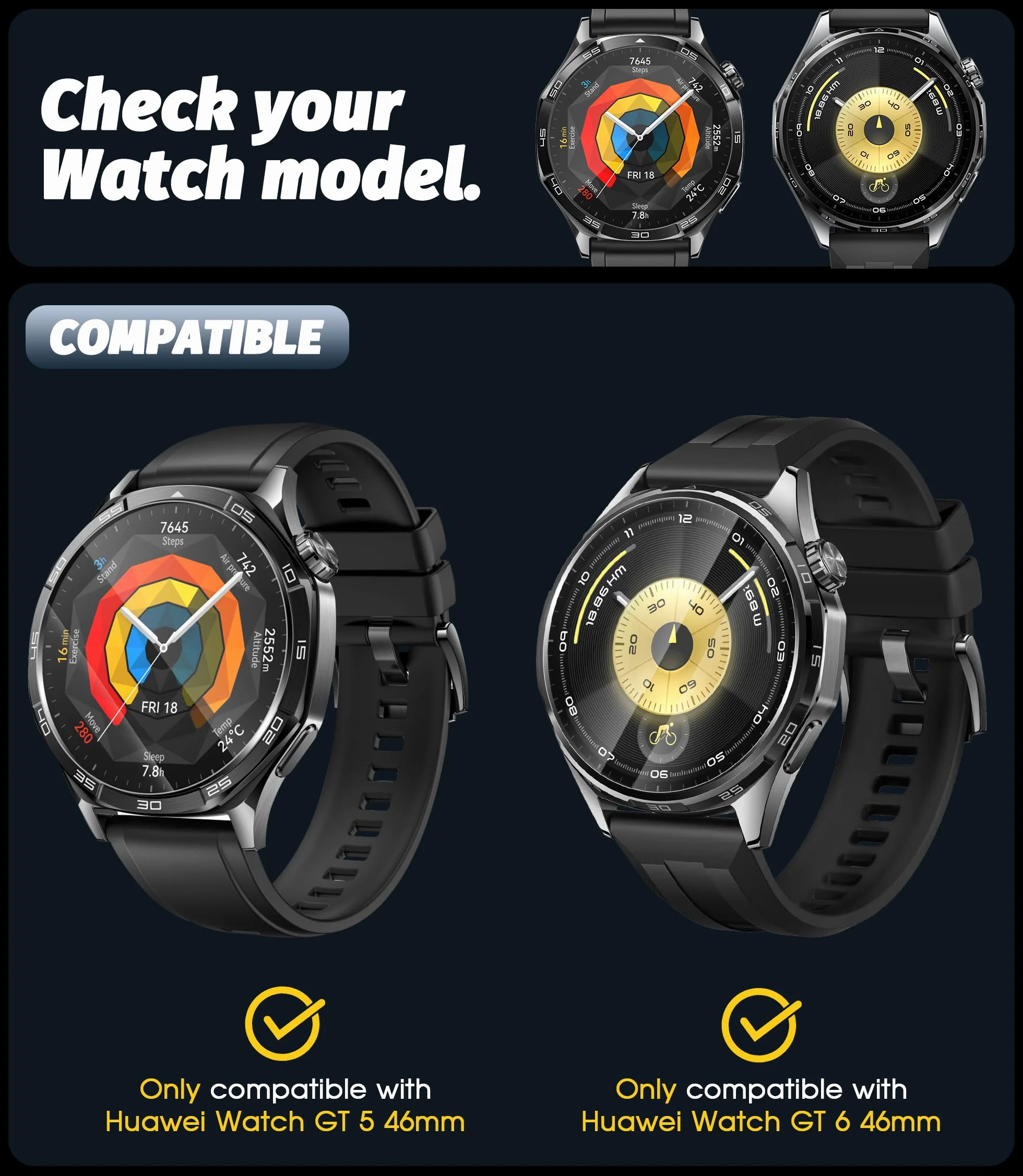NEWZEROL Szkło hartowane do Huawei Watch GT 6 46 mm z ramą montażową, bez pęcherzyków powietrza, ochrona ekranu, 3 sztuki, ochrona ekranu
