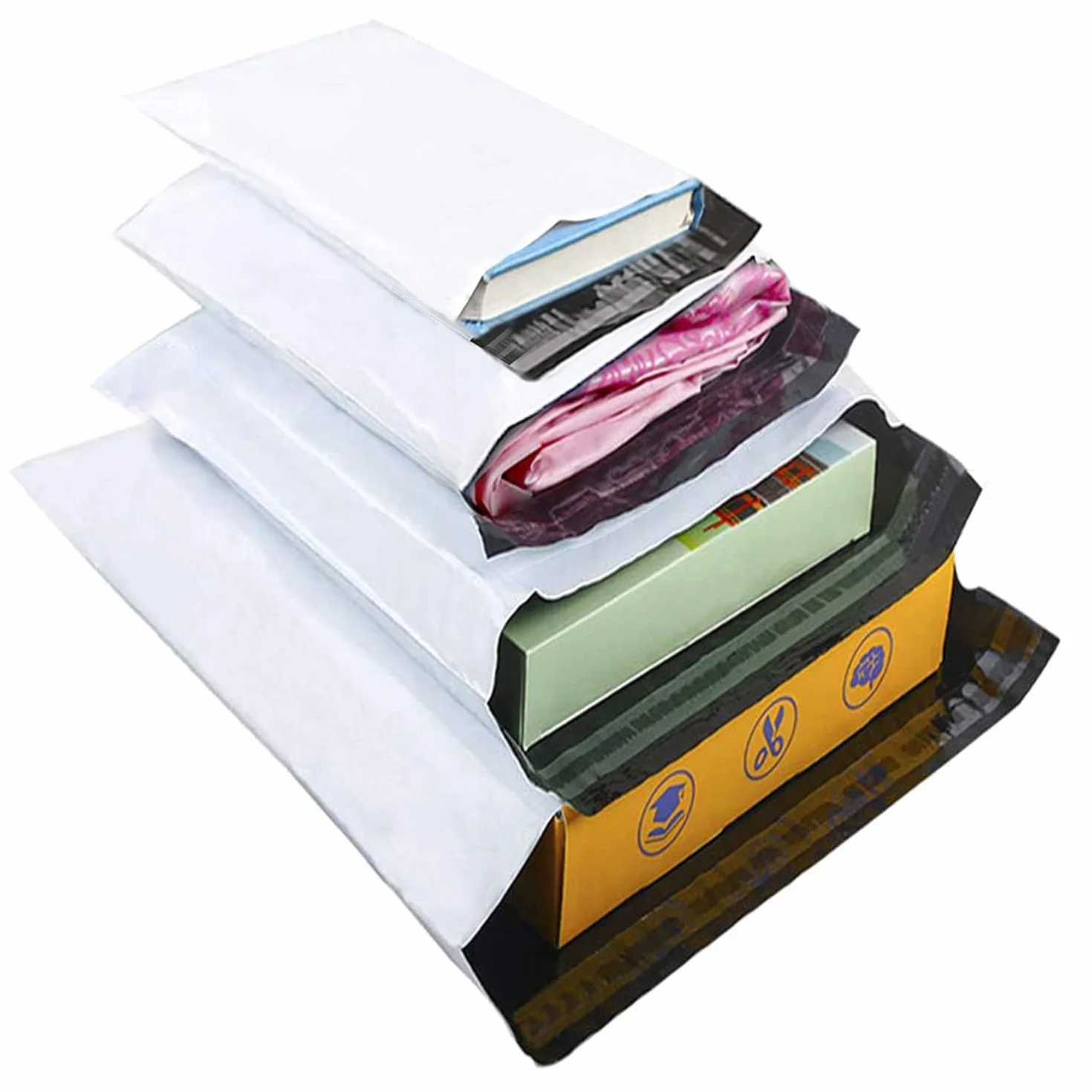 Torebki wysyłkowe, białe, nieprzejrzyste, nowy materiał, tworzywo sztuczne, mieszane, 100 sztuk, C5, A4, B4, A3, tworzywo sztuczne, samoprzylepne, różne wymiary, do ubrań, towarów, tekstyliów