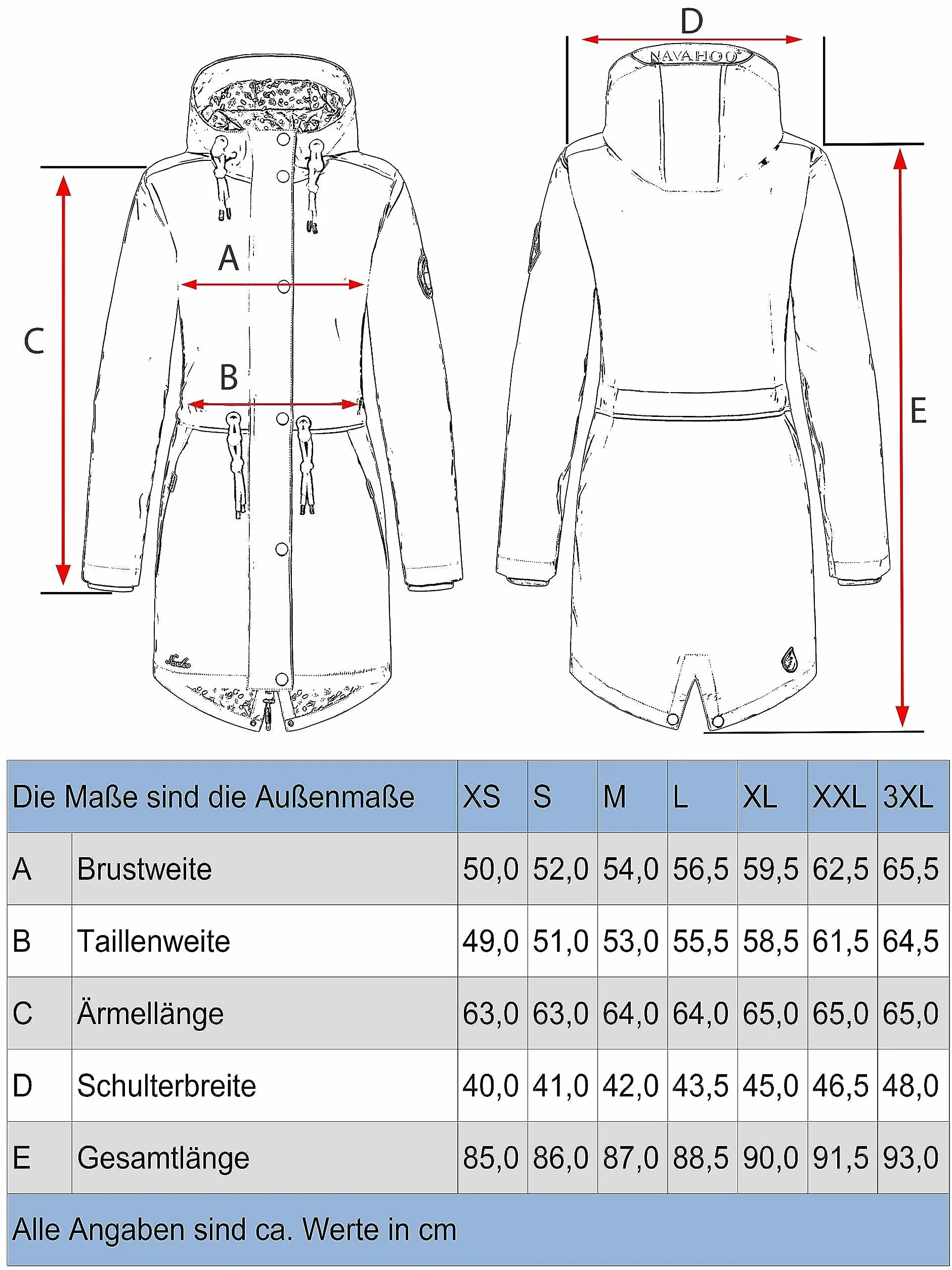 Navahoo Damska kurtka przejściowa, płaszcz przeciwdeszczowy, wodoszczelna, długa, z kapturem, Tropical Stormoo XS-3XL