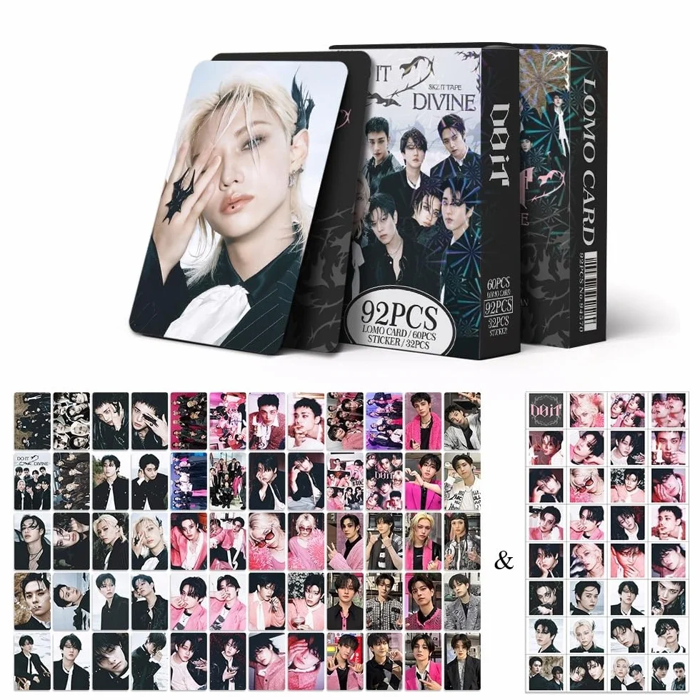 Stray Kids Photocards, Stray Kids karty fotograficzne, 60 sztuk kart SKZ Lomo, 32 szt. naklejek SK