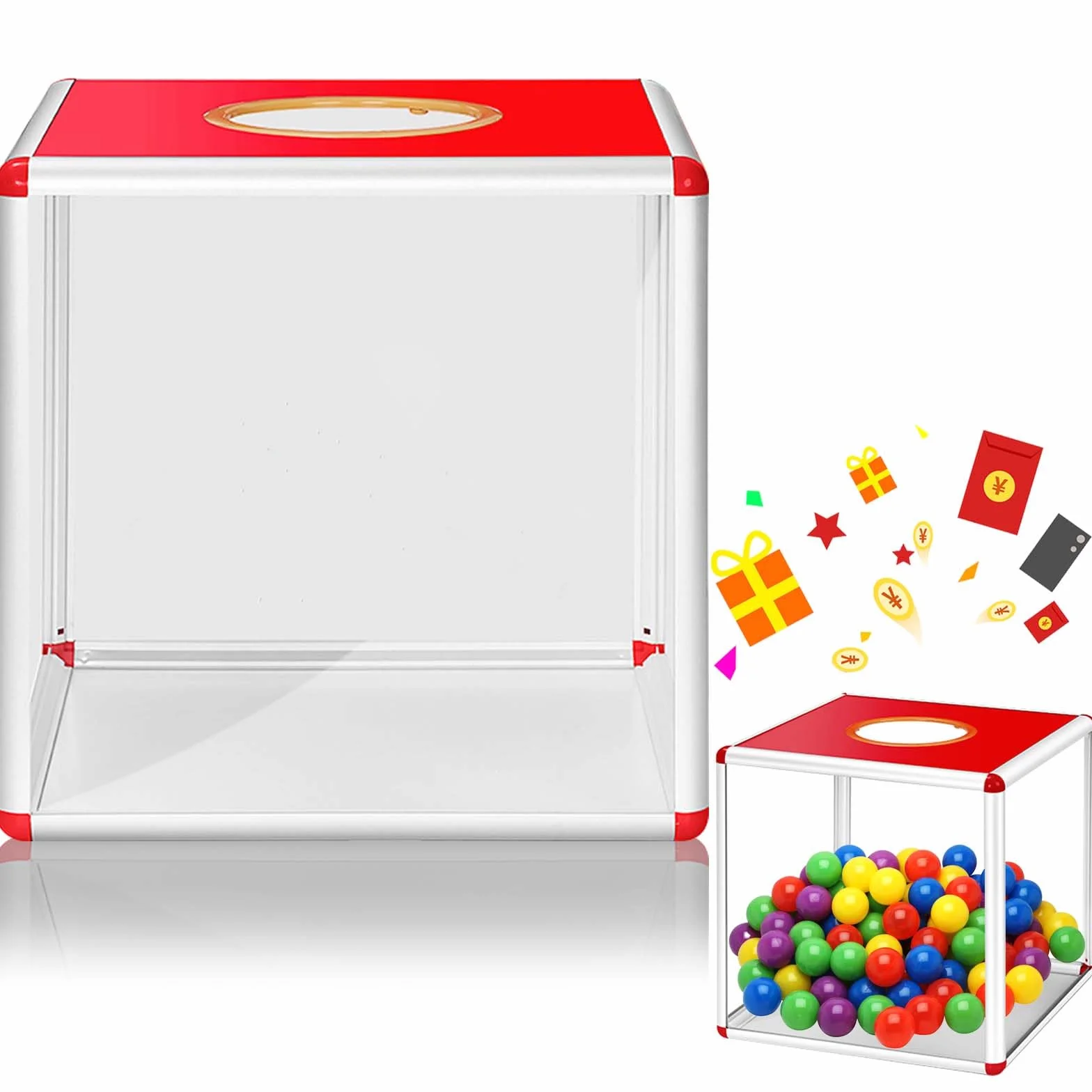 Pudełko na loterię ze stopu aluminium, akrylowe pudełko na prezent, urna, kwadratowe pudełko do gry, przezroczyste pudełko do przechowywania, pudełko na komentarz (25 x 25 cm)