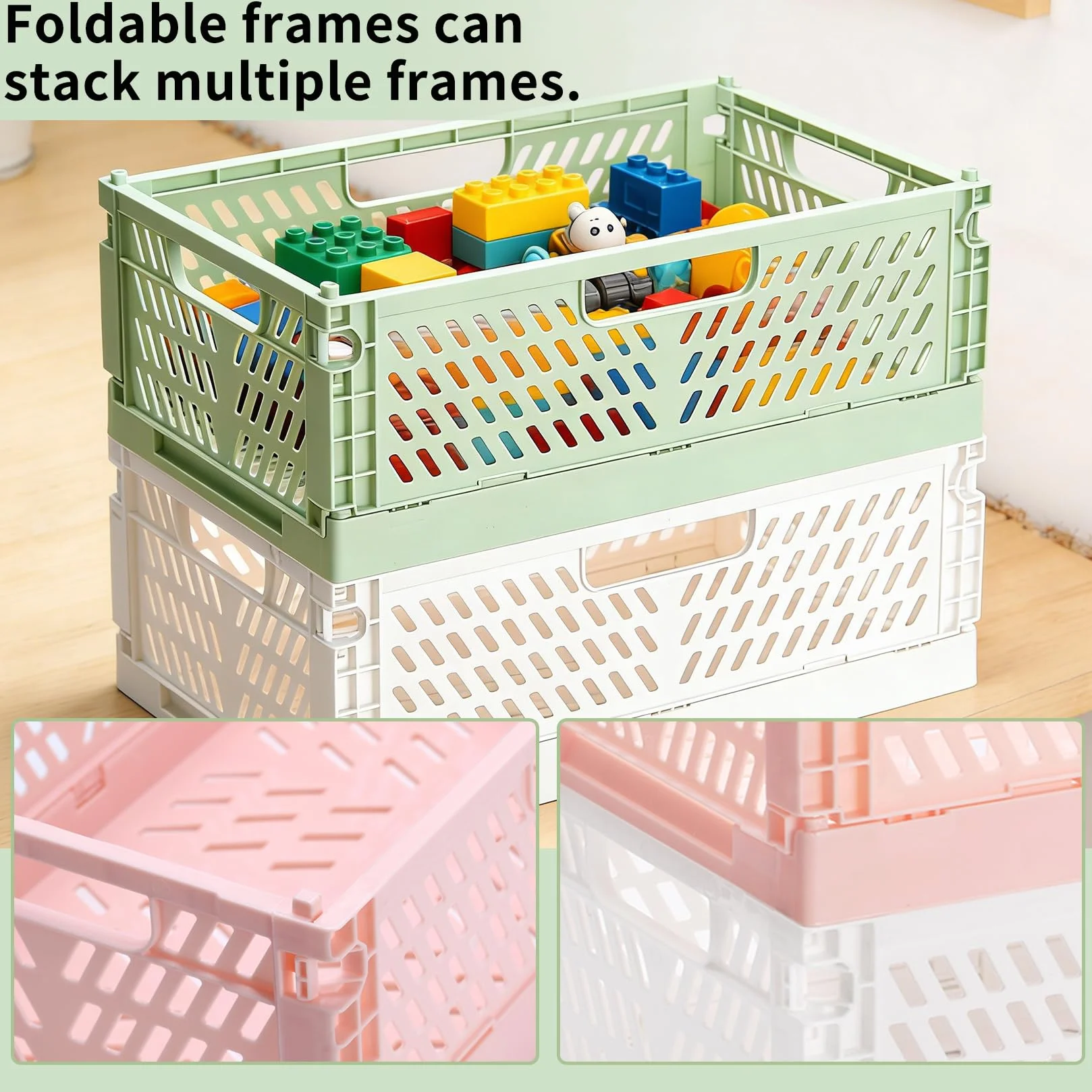 2 sztuki składanych skrzynek, plastikowe pudła składane stabilne, składany kosz do przechowywania, plastikowy kosz składany do łazienki szafy kuchni organizer 30,5 x 20 x 11,5 cm biały różowy