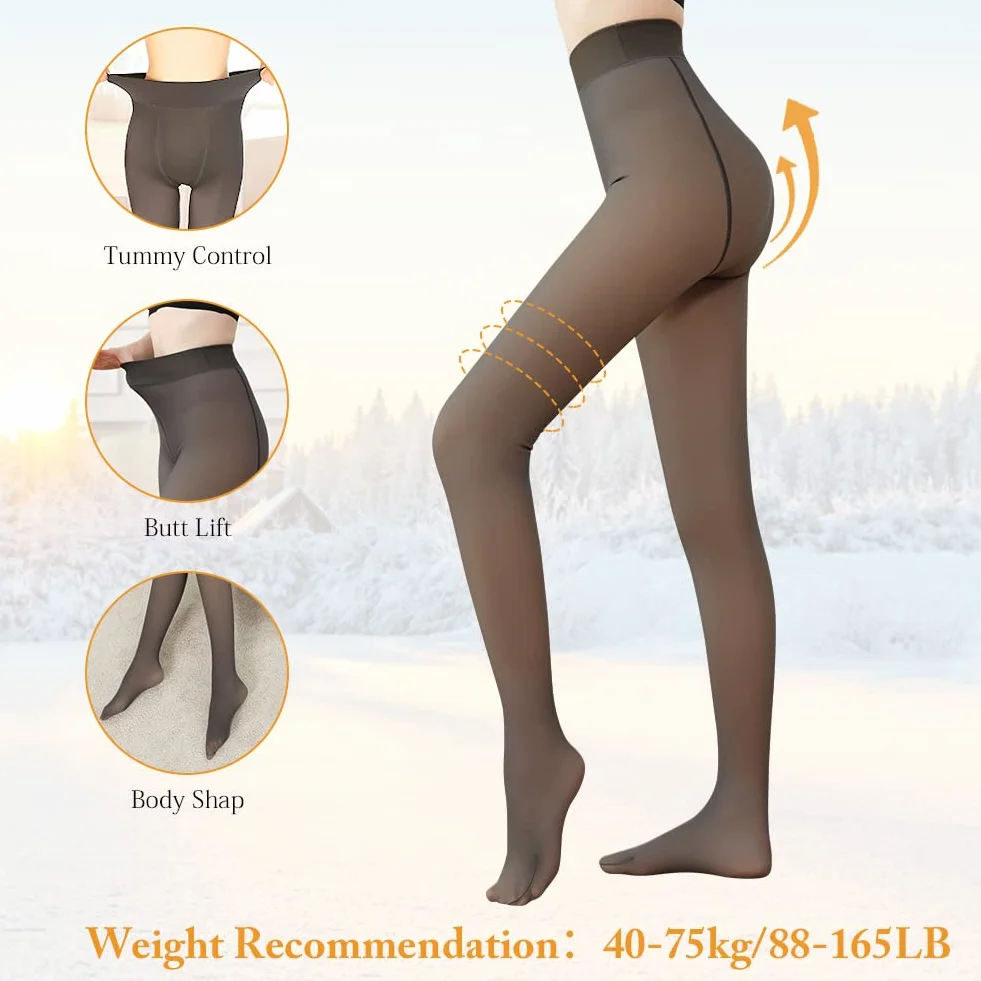 Aomig Rajstopy zimowe damskie, legginsy polarowe dla kobiet, plus size, Termiczne rajstopy, sztuczne półprzezroczyste legginsy stretch, czarne