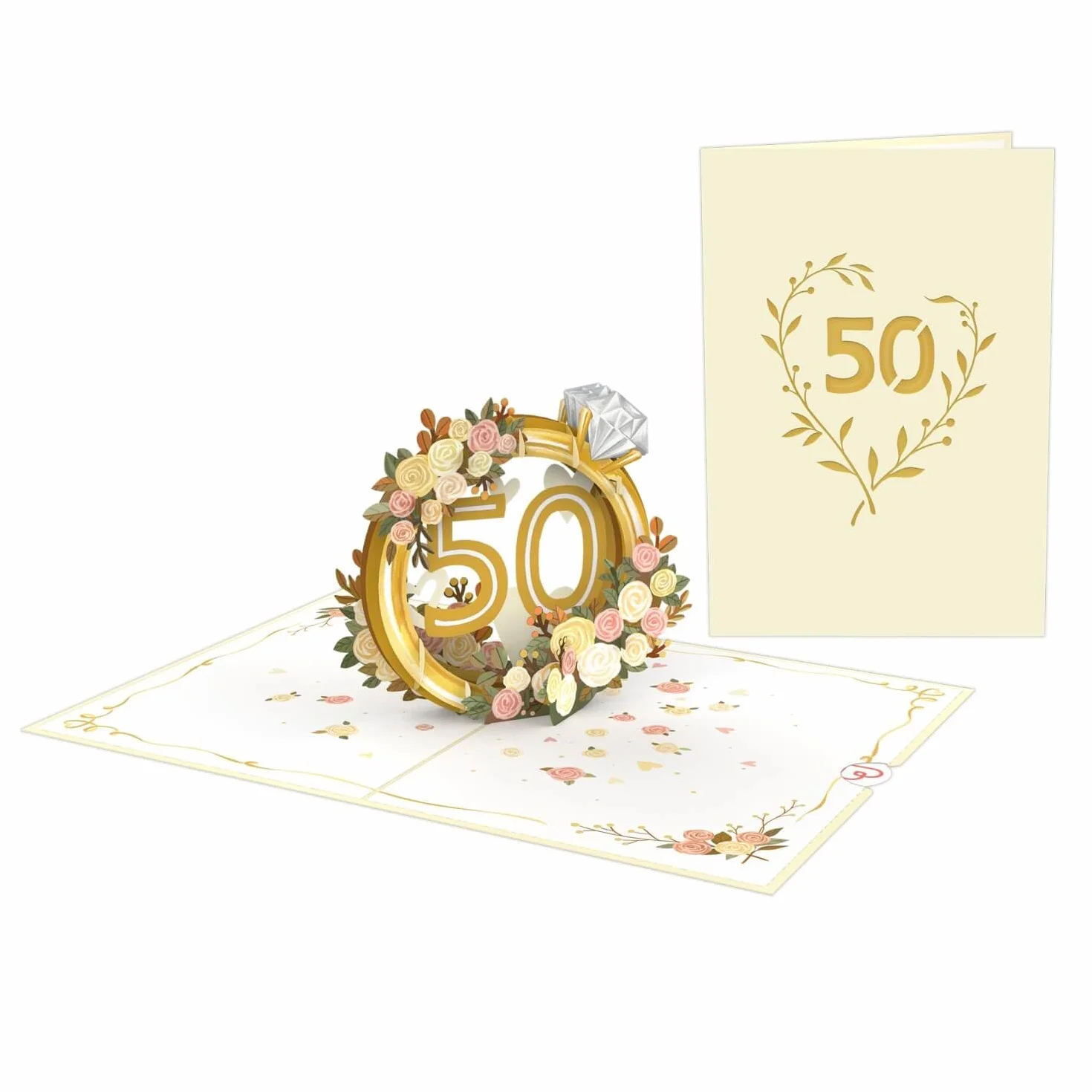 papercrush® Złota kartka na rocznicę ślubu pop up - karta podarunkowa 3D na 50 lat ślub, kartka z życzeniami z kopertą na pieniądze dla kobiet i mężczyzn (rodzice, dziadek, babcia)