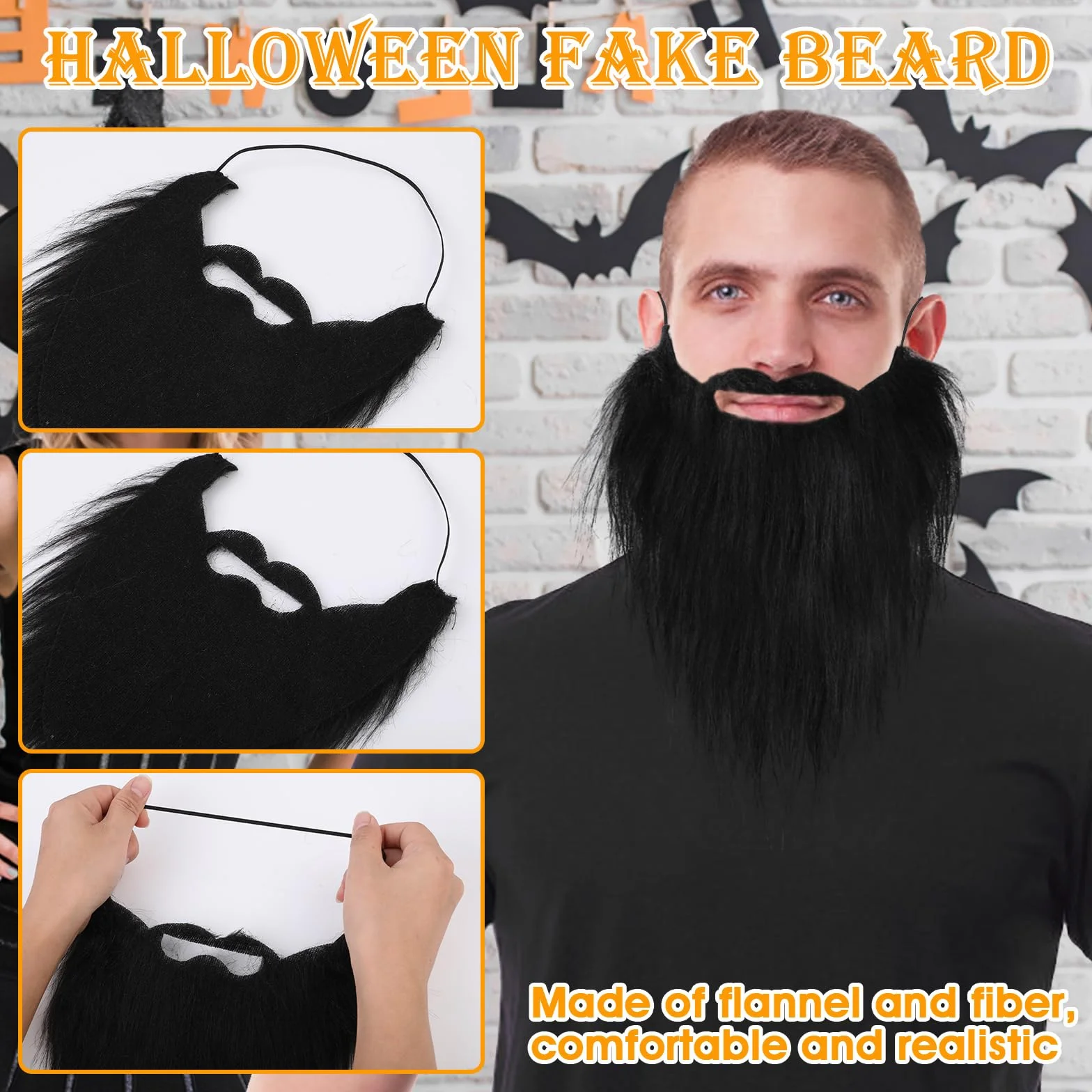 WLLHYF Impreza sztuczna broda, zabawna broda, twarz, nowość, wąsy, rekwizyt, Boże Narodzenie, dekoracje halloweenowe, maskarada, maska dla mężczyzn, dzieci, spotkania, artykuły cosplay (czarna)