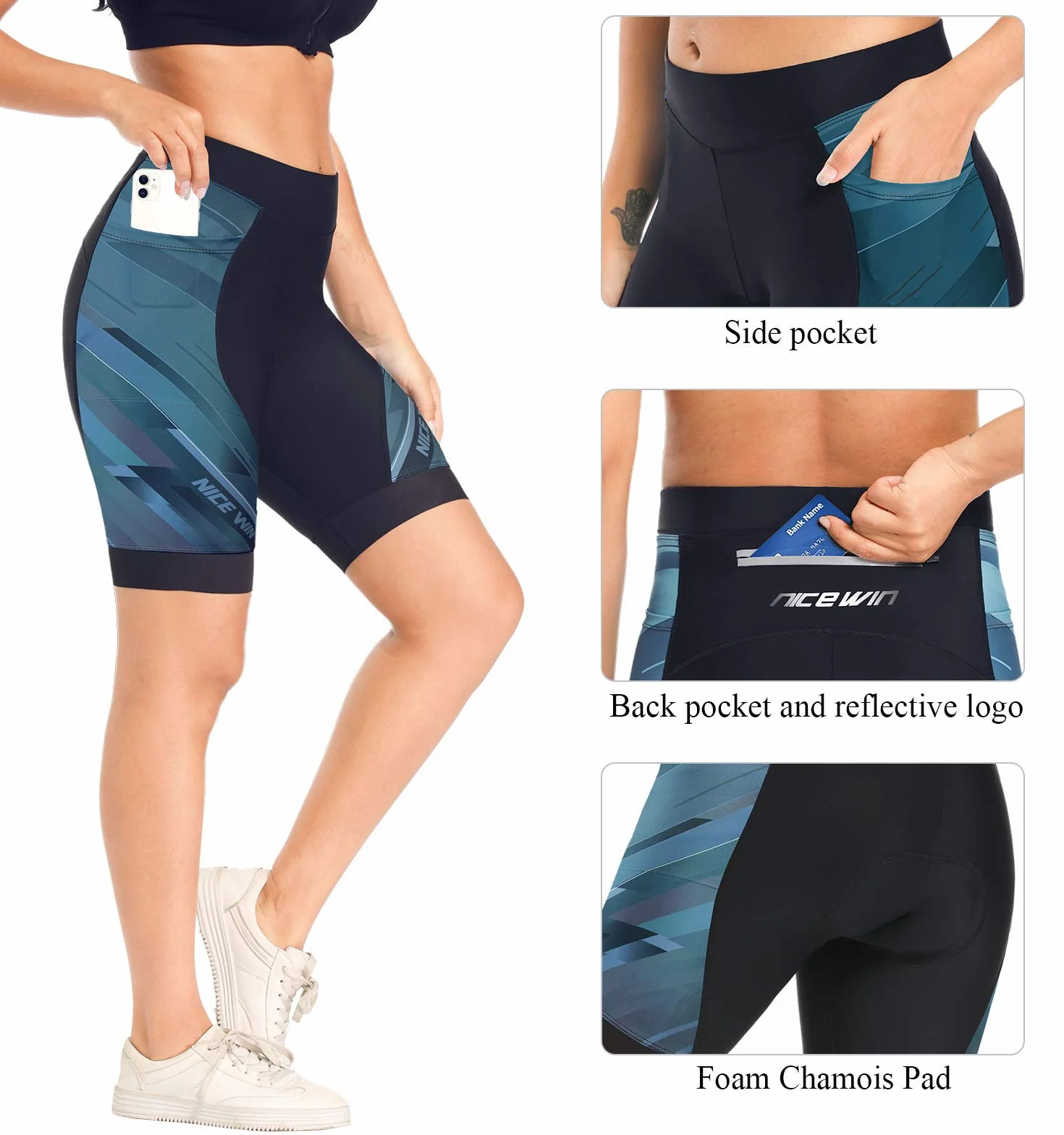 Damskie spodenki rowerowe 4D Gel Pading Cycling Spinning Biker Spodenki rowerowe z kieszeniami Szeroki pas