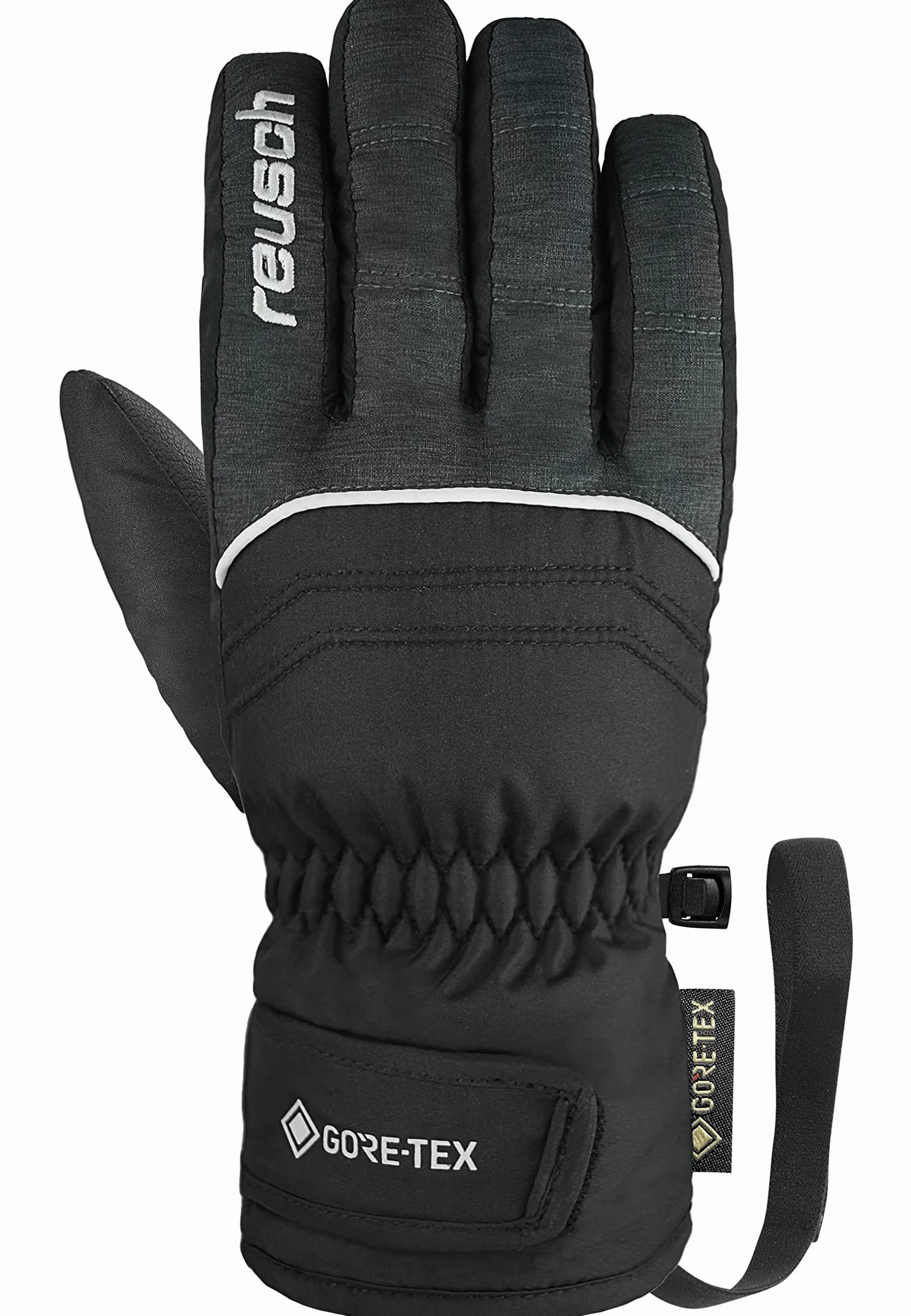 Reusch Dziecięce Teddy Gore-tex wiatroszczelne i wodoodporne, ciepłe rękawice narciarskie, rękawice sportowe, rękawice śniegowe, do jazdy na sankach, rękawiczki zimowe, czarne/czarne melanż, 5,5