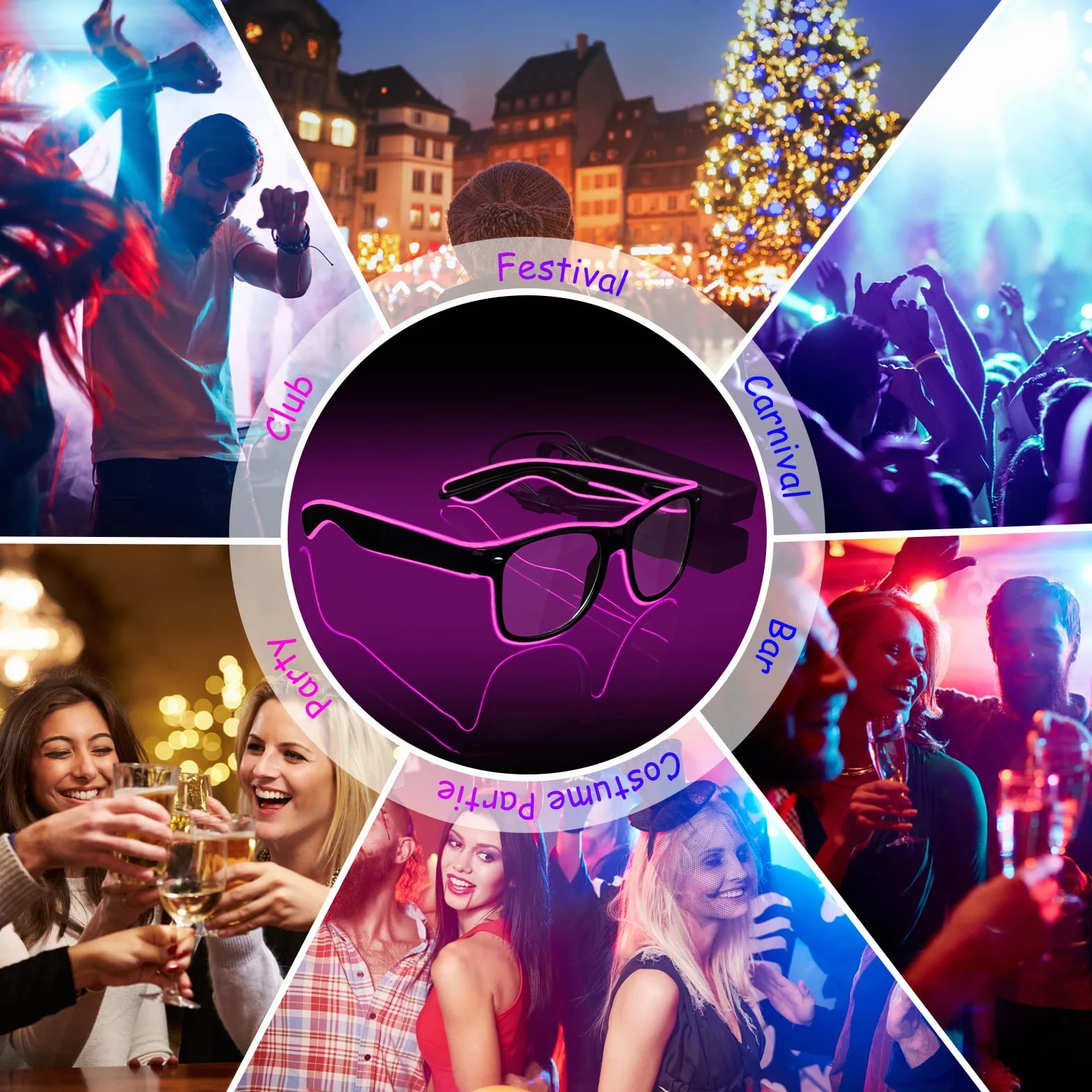 flintronic Okulary LED, okulary imprezowe, okulary LED, Cyberpunk, okulary LED, 7 kolorów, 5 trybów światła, regulowany kolor na Halloween, imprezę cosplay, dyskotekę, bar, festiwal muzyczny