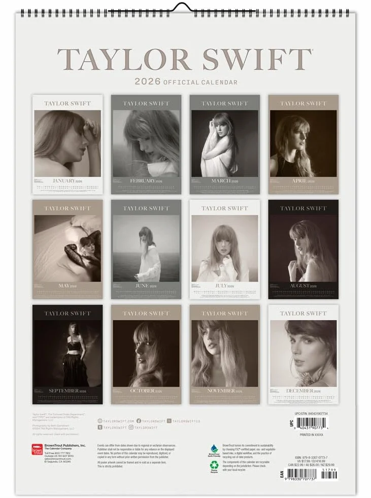 Taylor Swift OFFICIAL | 2026 11.7 x 16.5 Inch (Hanging) Monthly A3 Poster Wall Calendar