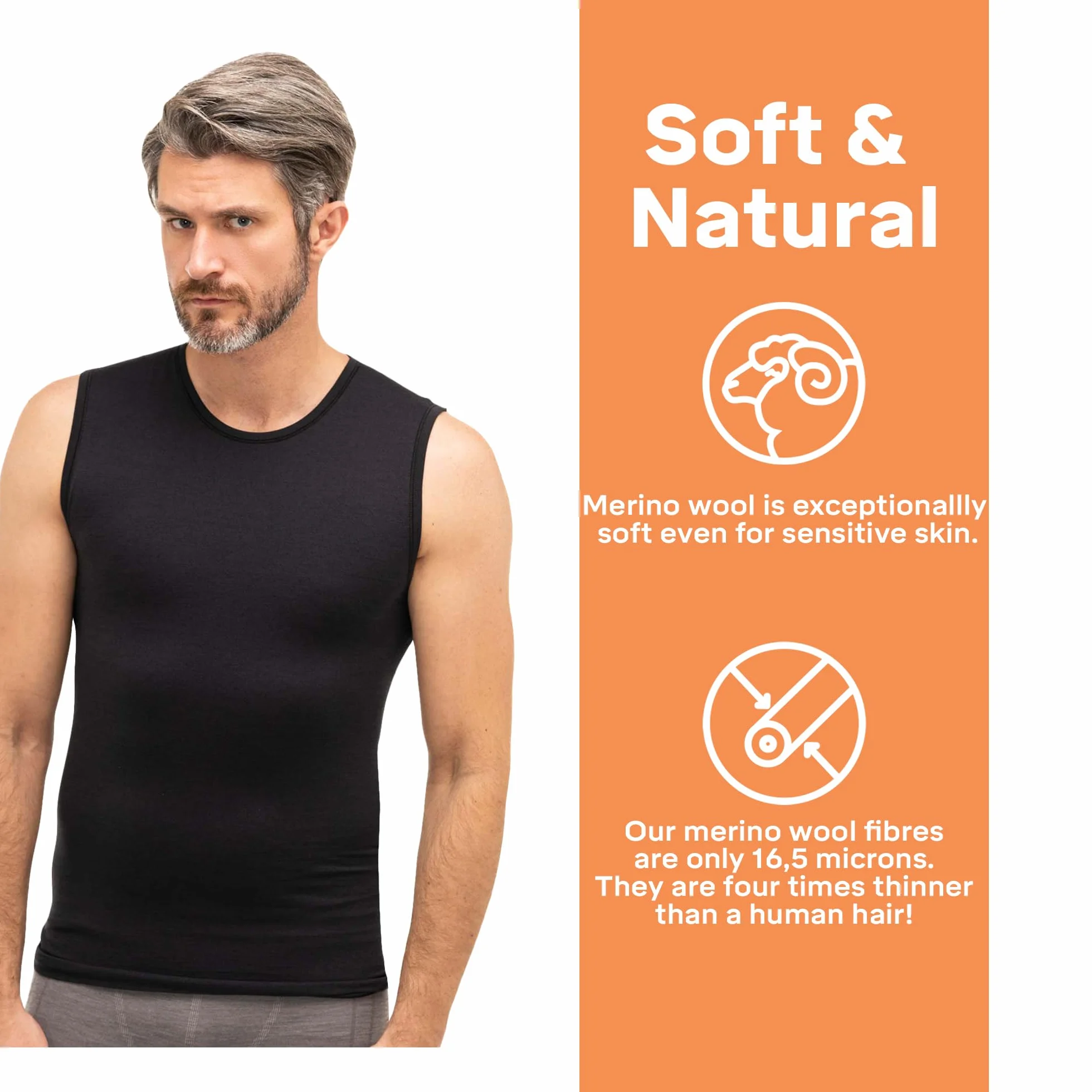 BRUBECK Męski tank top | bez rękawów | oddychający | sportowy | koszulka funkcyjna | górna część | 41% wełna z merynosów | SL10160