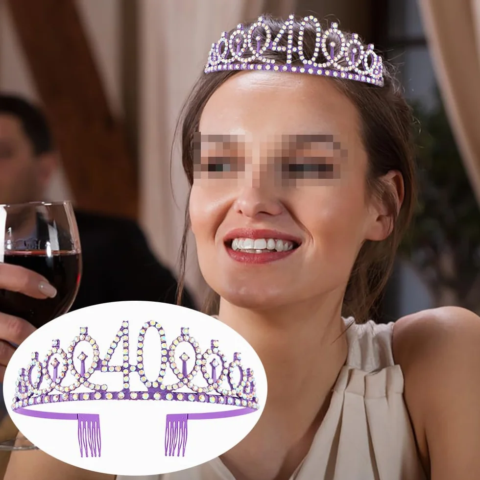 Korona z okazji 40. urodzin i szarfa księżniczka królowa tiara kryształki górskie opaski na czoło dla kobiet przyjęcie urodzinowe piłka