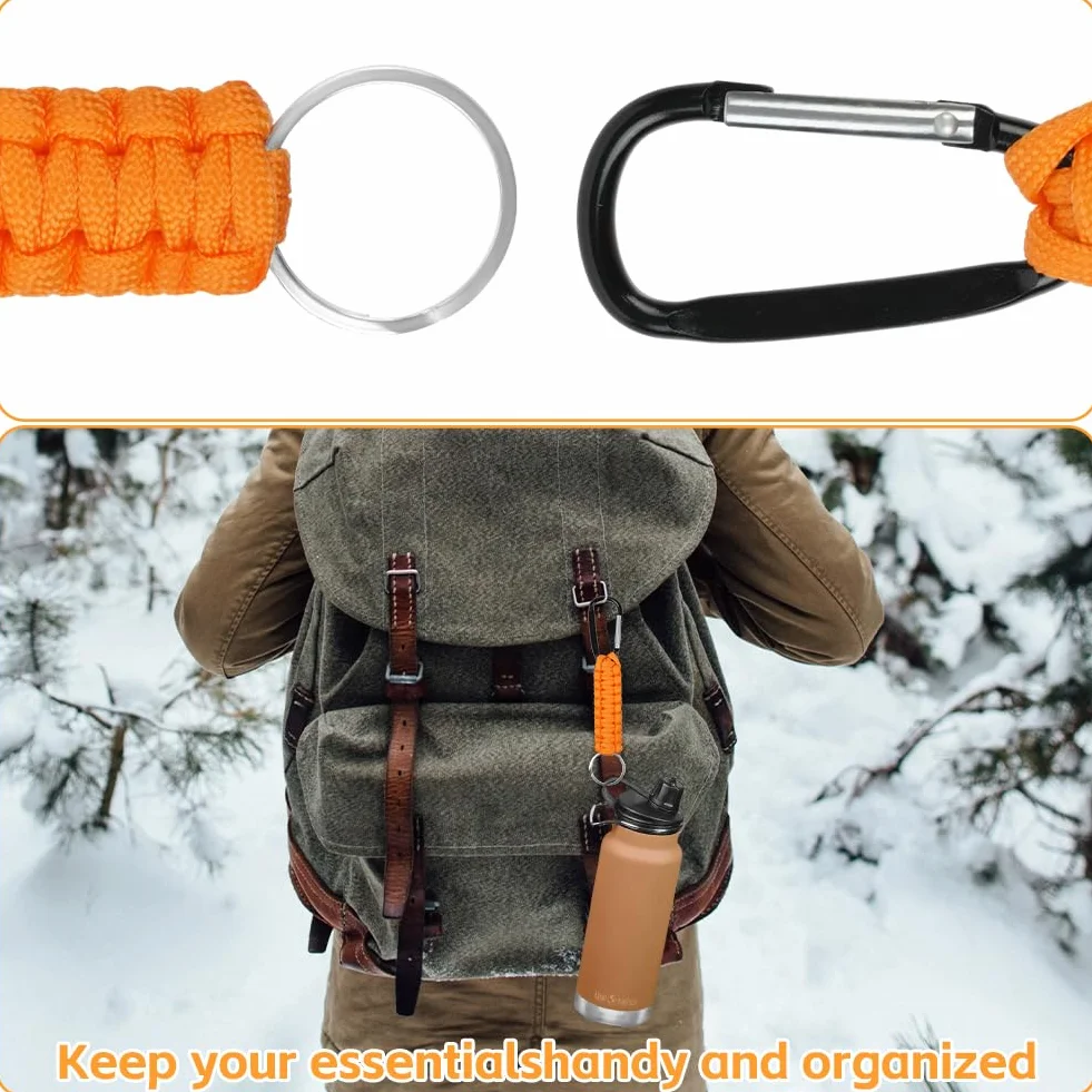 OFFCUP Paracord breloczek do kluczy karabińczyk, smycz na klucze, wielofunkcyjna, z paracordem, do wspinaczki, na kemping, wędrówki, podróże z plecakiem
