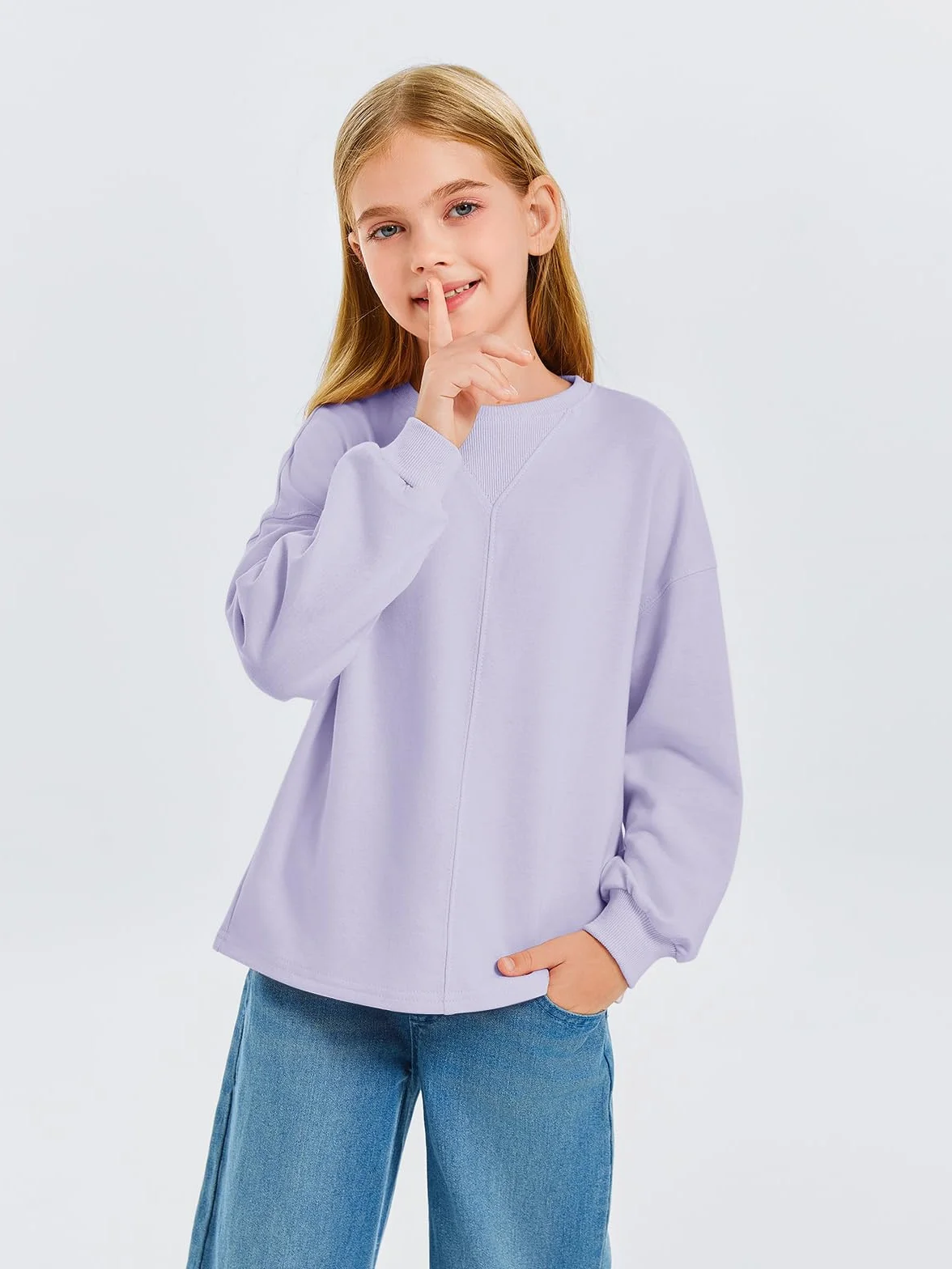Haloumoning Dziewczęce bluzy z długim rękawem sweter dziecięcy lekki okrągły dekolt sweter top