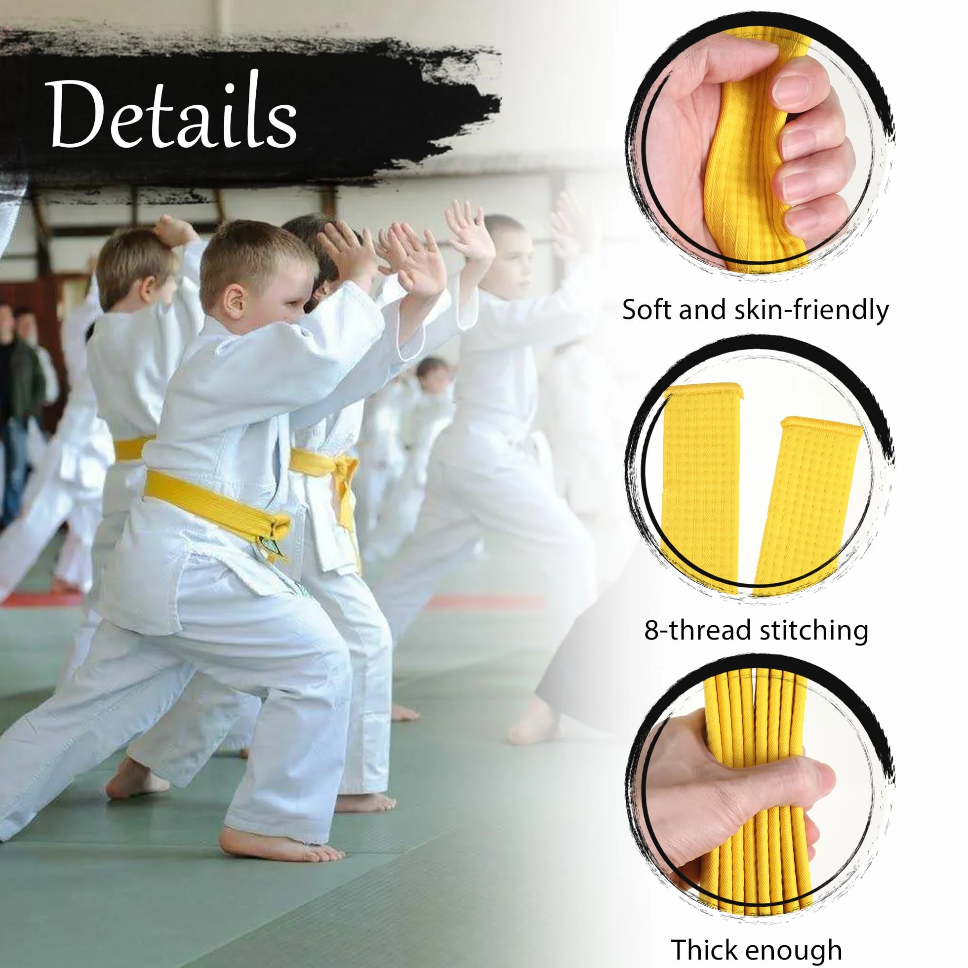 2 sztuki pasków Judo Karate, do sztuk walki, karate, judo, bawełna, paski taekwondo, profesjonalny pasek do karate aikido dla dzieci i dorosłych, pasek do sportów walki, żółty, 240 cm