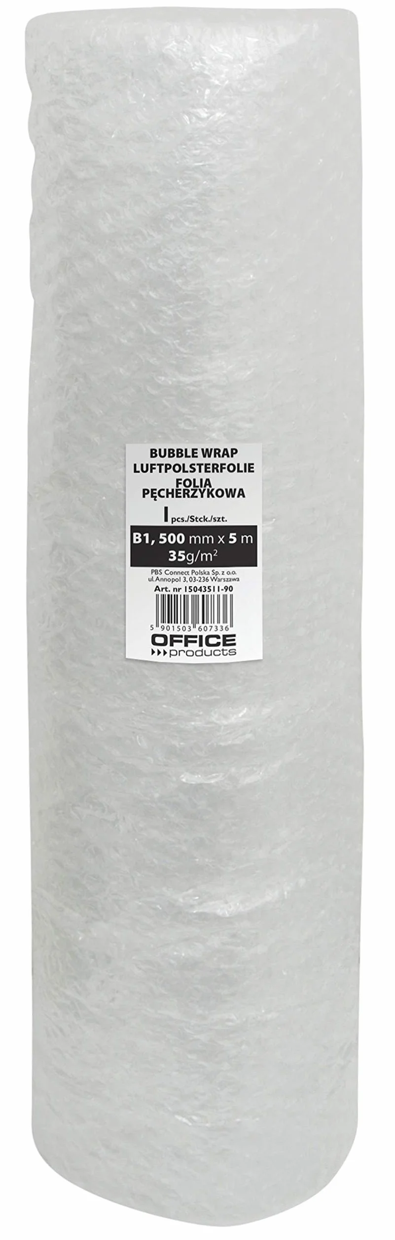 Folia Bąbelkowa OFFICE PRODUCTS 500mm 5m 35g/m2 Transparentna/Koperty i Akcesoria do Wysyłek/Kolor-Transparentny/Grubość (mm)-35 / Wysokość (mm)-500x5000