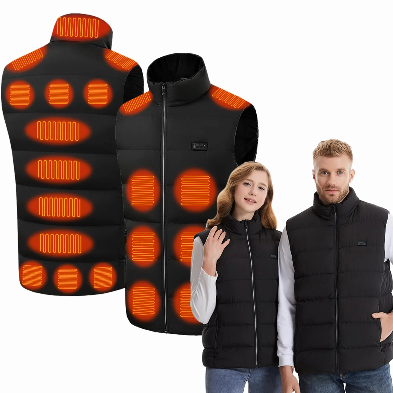 Podgrzewana kamizelka puchowa dla mężczyzn i kobiet, podgrzewana kamizelka z wtyczką USB, 3 regulowane temperatury, 21 stref grzewczych, outdoorowa