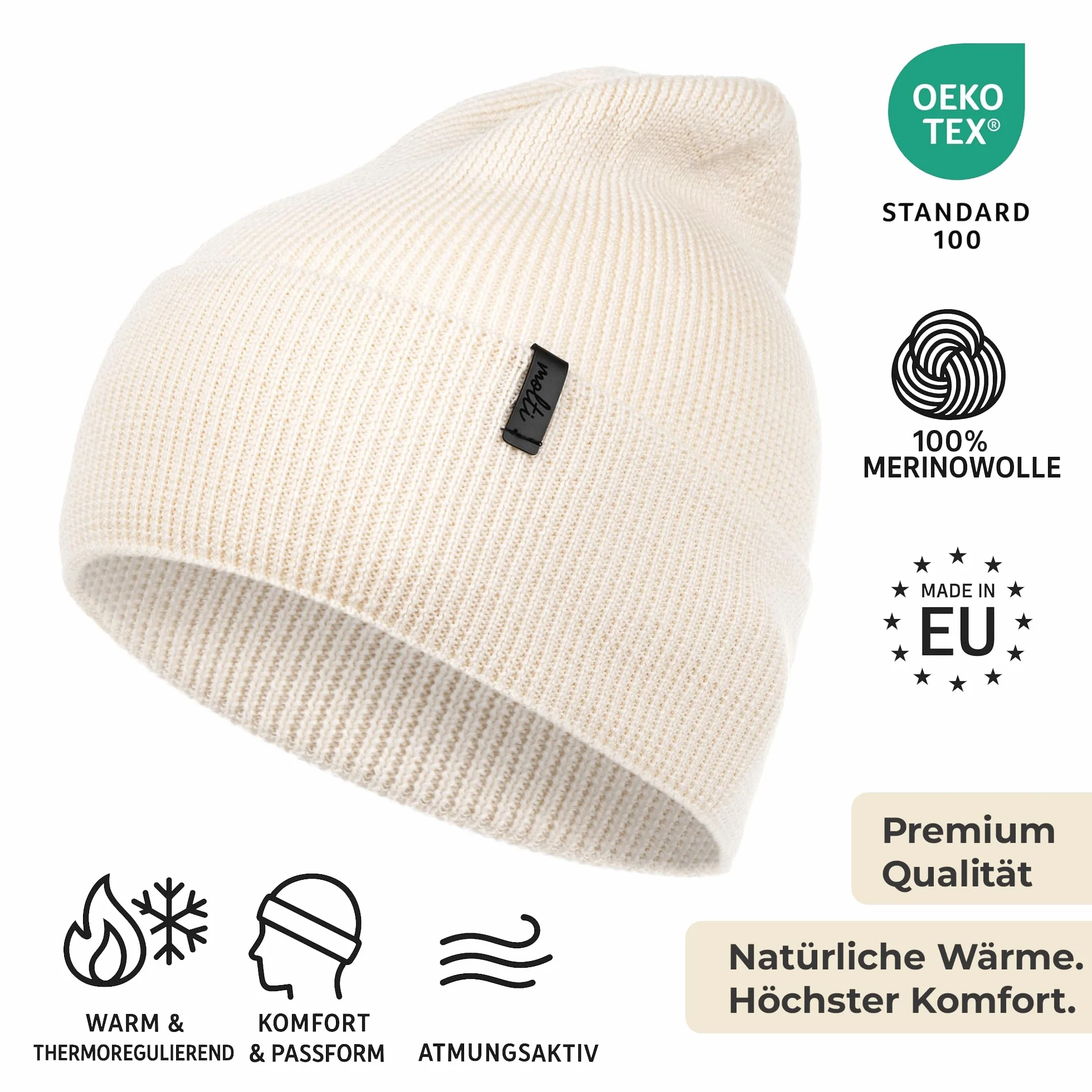 molti Zestaw damskiej czapki i szalika – 100% wełna z merynosów, Öko-Tex Standard 100, czapka beanie i szal z dzianiny, ocieplająca, oddychająca i hipoalergiczna, rozmiary: czapka 55-60 cm, szal 204 x
