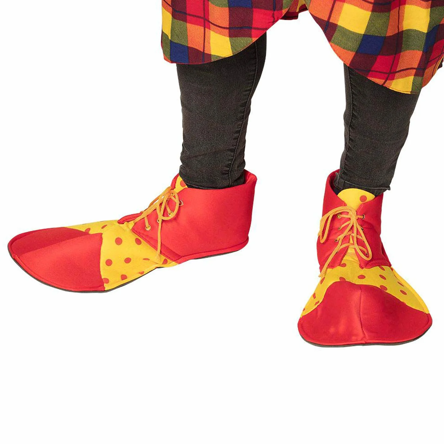 Boland 55519 – buty typu clown z materiału, 1 para, rozmiar uniwersalny dla dorosłych, żółto-czerwone, ochraniacze na buty, akcesoria na karnawał, ostatki, Halloween, impreza tematyczna