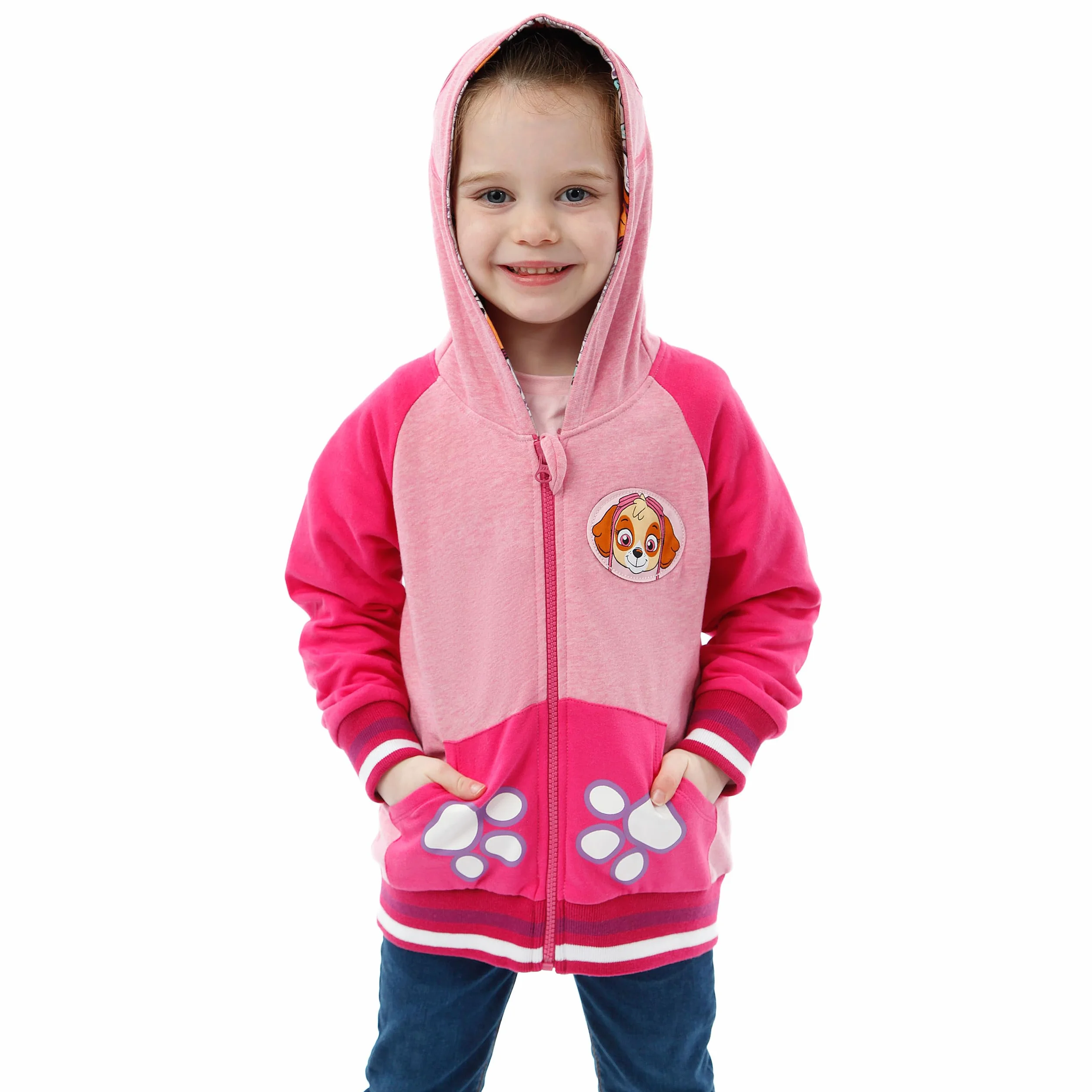 PAW PATROL Sweter dziewczęcy | Skye Zipper Hoodie | brokatowa bluza z kapturem dla dzieci