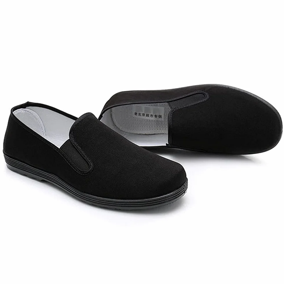Chińskie kapcie Kung Fu płótno sztuki walki buty Tai Chi gumowa podeszwa unisex wszystkie czarne, Czarny, 40.5 EU