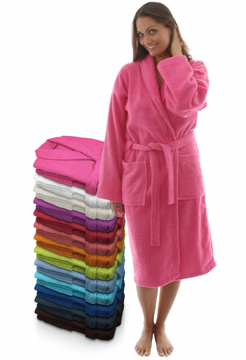 LEBENGOOD Szlafrok damski 100% bawełna OEKO-TEX, ręcznik frotte 450 g/m², szlafroki dla młodzieży, pod prysznic, na basen, szlafrok, unisex