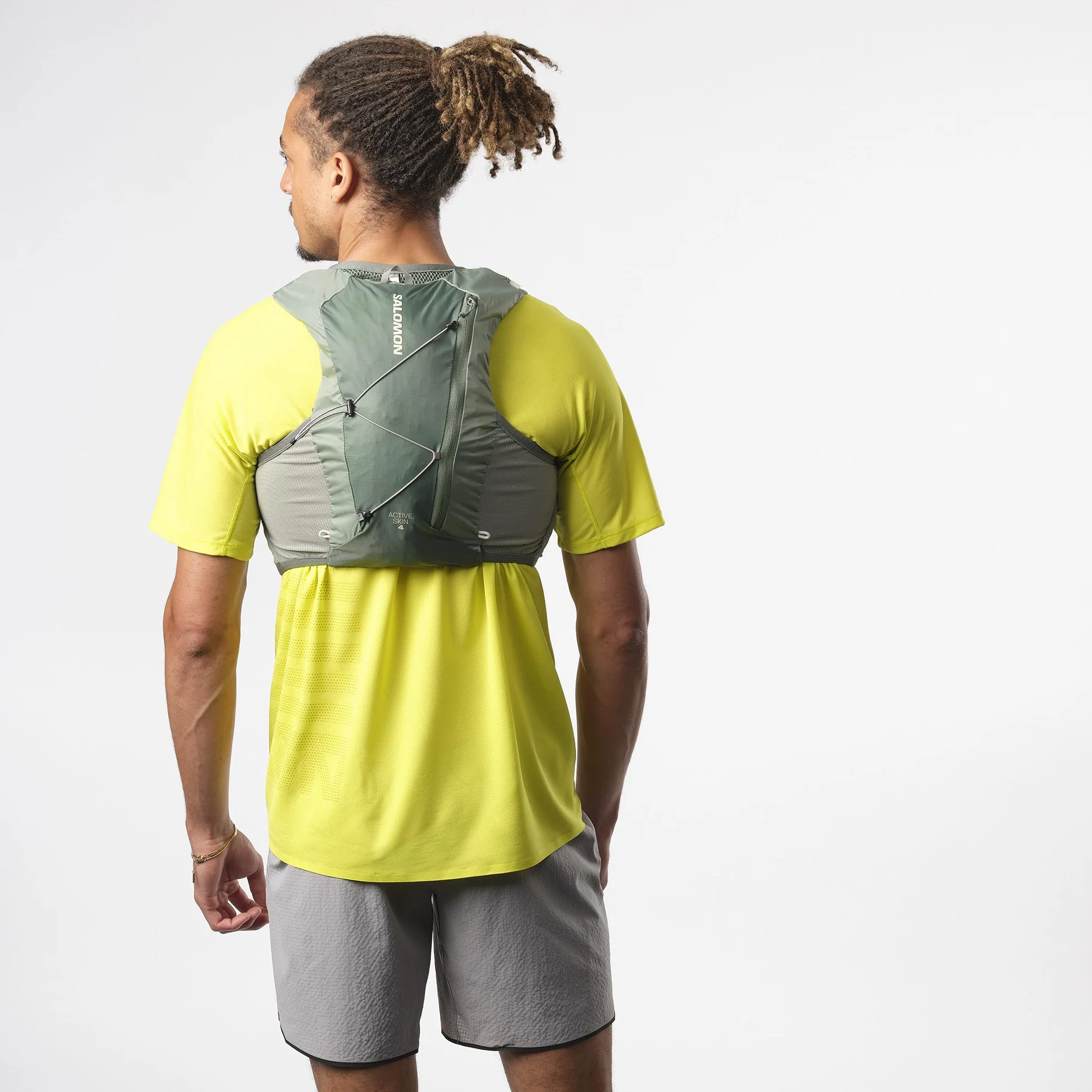 Salomon Active Skin 4 Unisex kamizelka do biegania nawodnienie szlak turystyczny z butelkami w zestawie, precyzyjne dopasowanie, 4 l i zoptymalizowane przechowywanie, zielona, S
