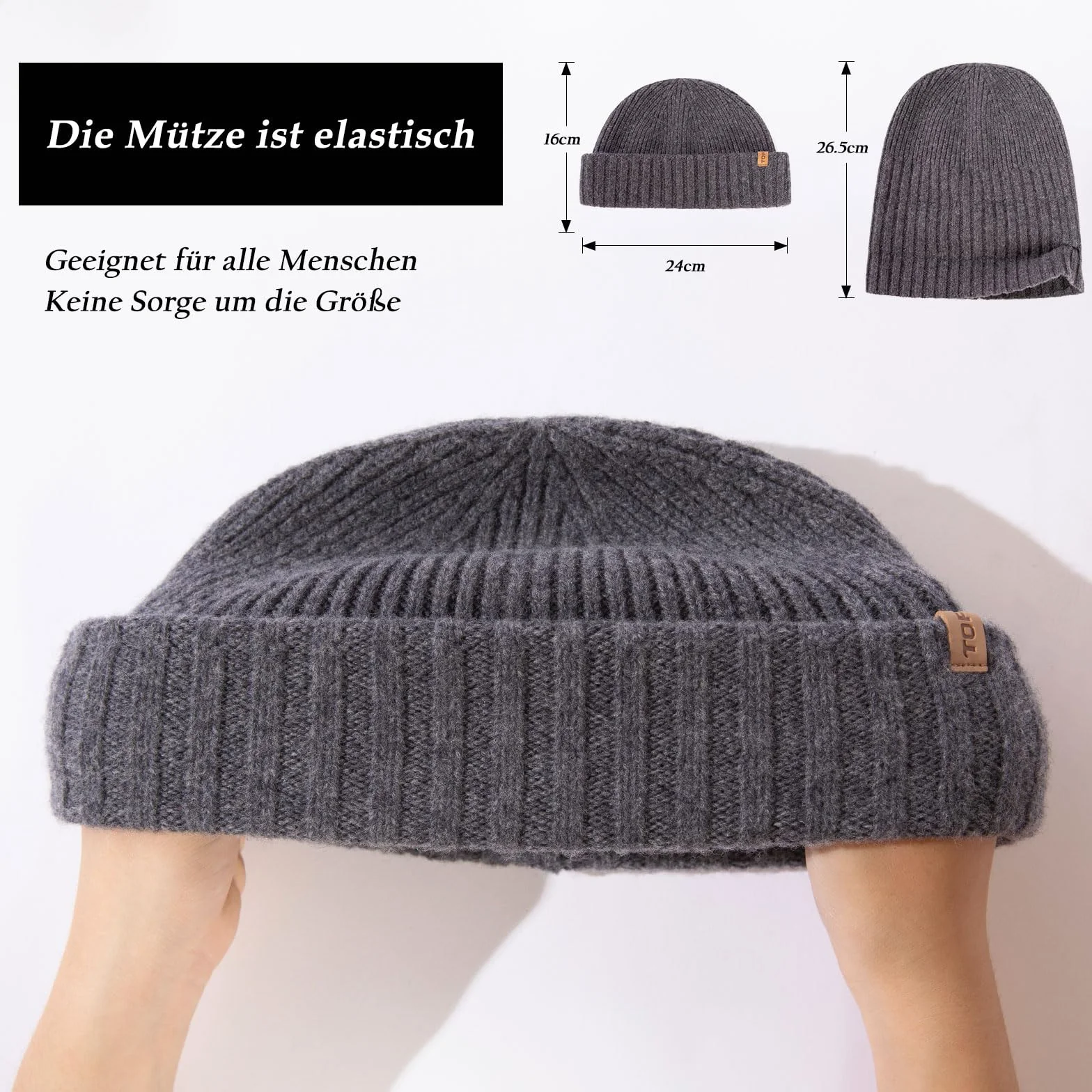 TOP-EX Czapka beanie typu dokerka, 100% wełny merino, dla mężczyzn, kobiet, czapka zimowa z dzianiny, XL/XXL