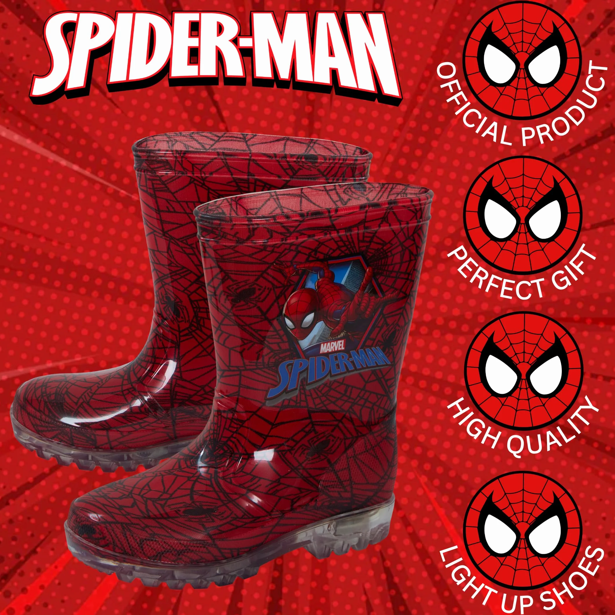 Marvel Spiderman świecące kalosze dziecięce migające kalosze przeciwdeszczowe kalosze