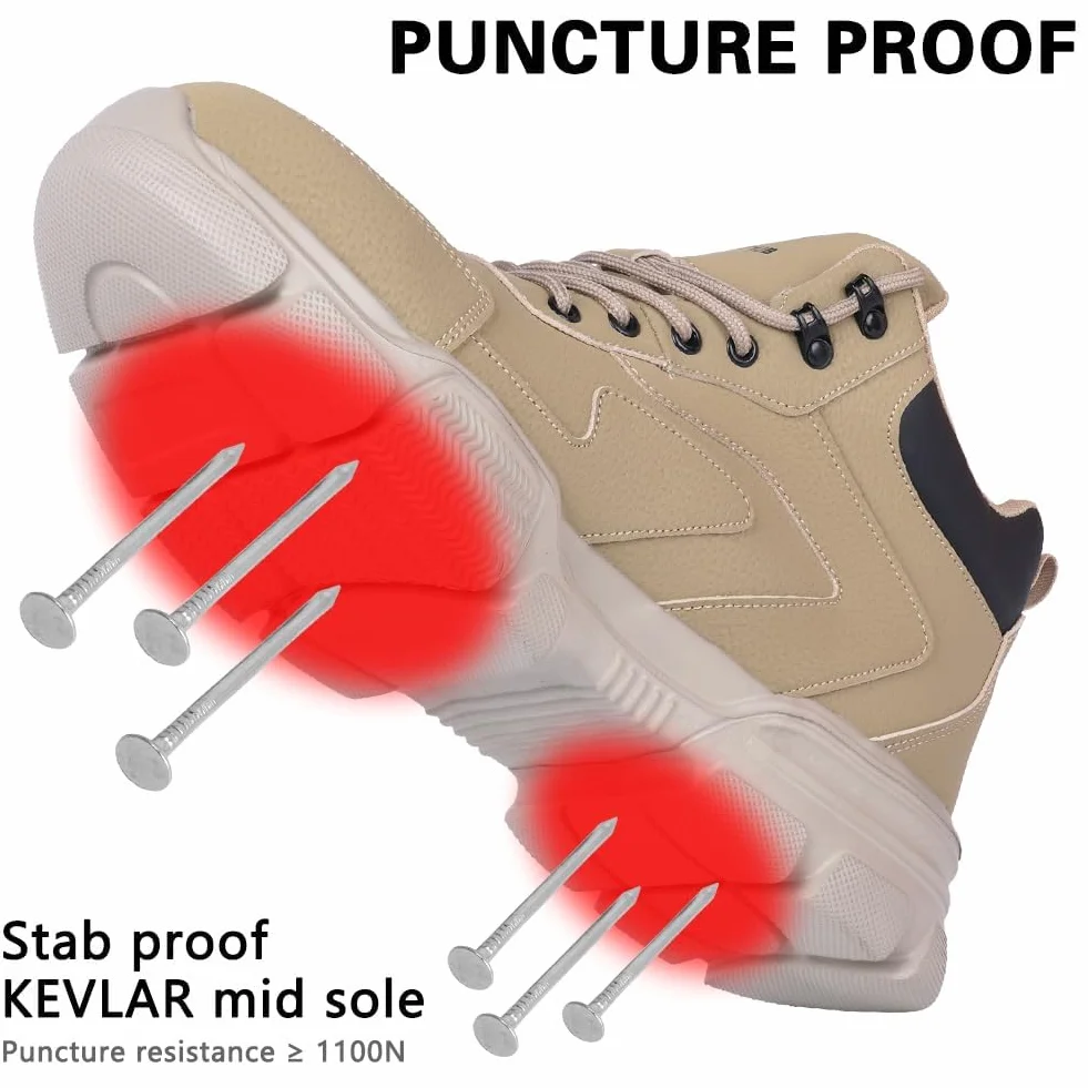OFFCUP Buty ochronne stalowe noski wodoszczelne antypoślizgowe skórzane khaki rozmiar 40-44