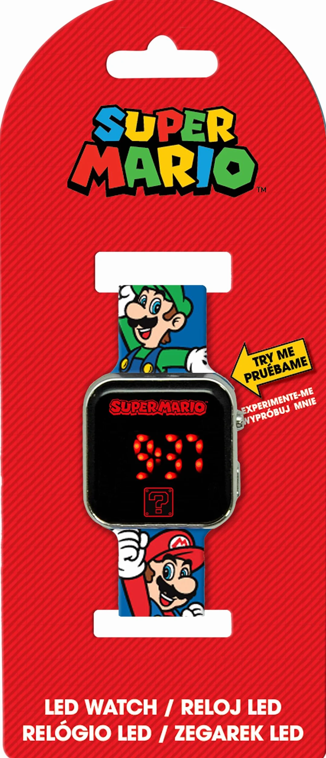 Kids Licensing - Cyfrowy zegarek LED dla dzieci z postaciami ma funkcje czasu, daty i regulowanego paska, Biały, unico, Mario Bros