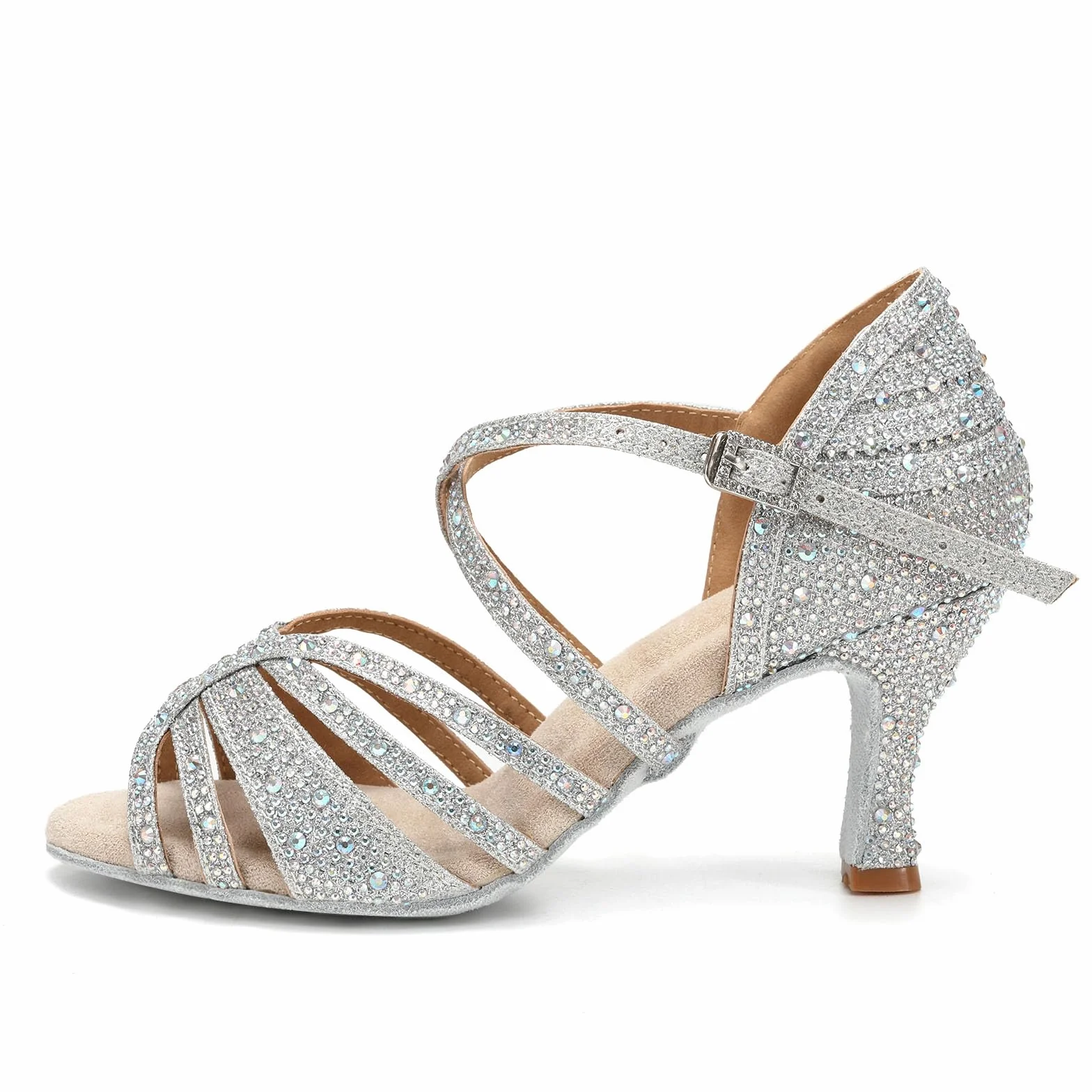 HROYL Buty do Tańca z Dżetów Latina Tango Swing na Wesele Sandały Zamszowa Podeszwa Buty do Tańca Towarzyskiego Damskie, IT-4350