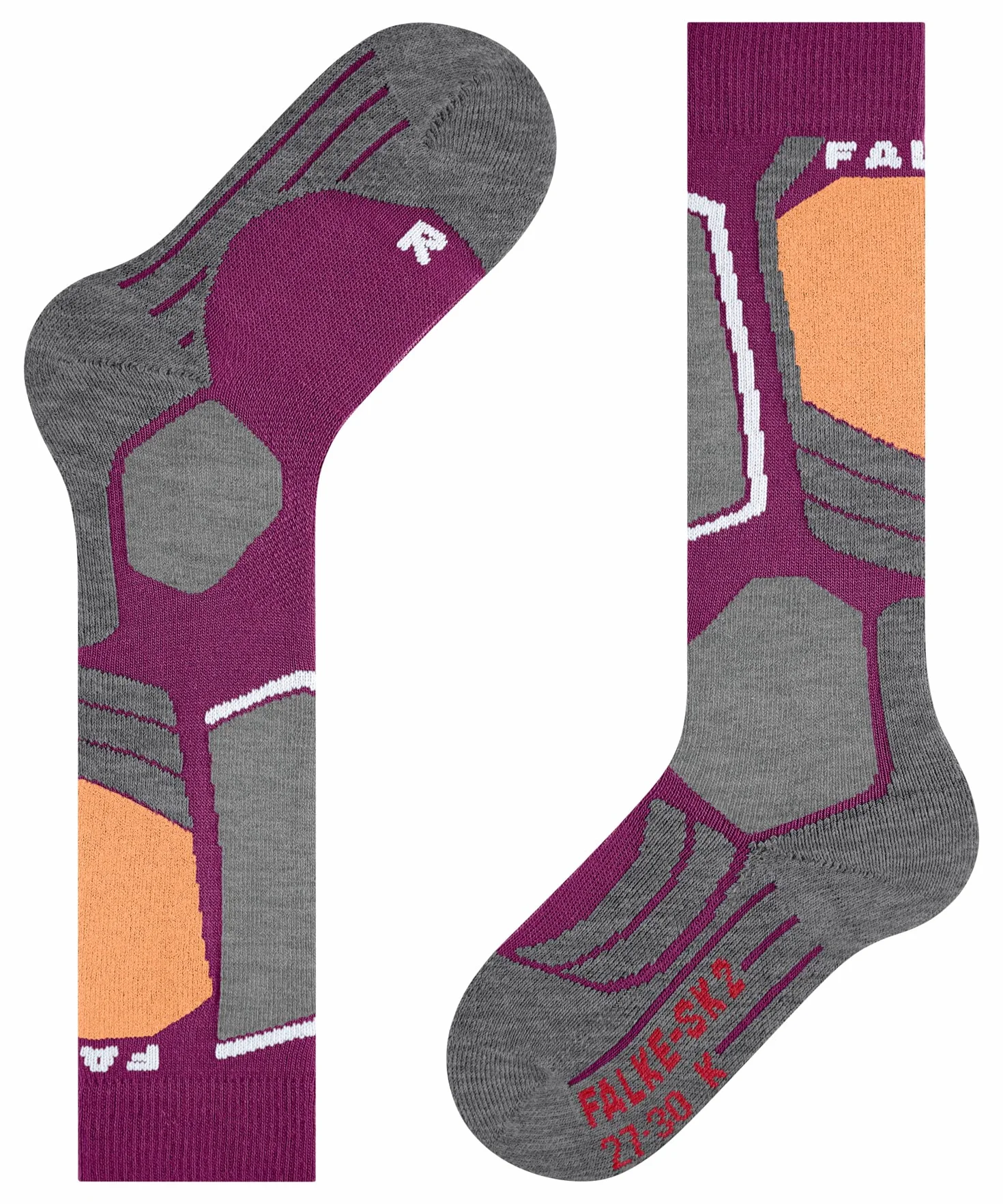 FALKE Uniseks - dzieci Skarpety narciarskie SK2 Intermediate K Kh Wełna ciepłe grube 1 Para, Fioletowy Radiant Orchid 8692, 31-34