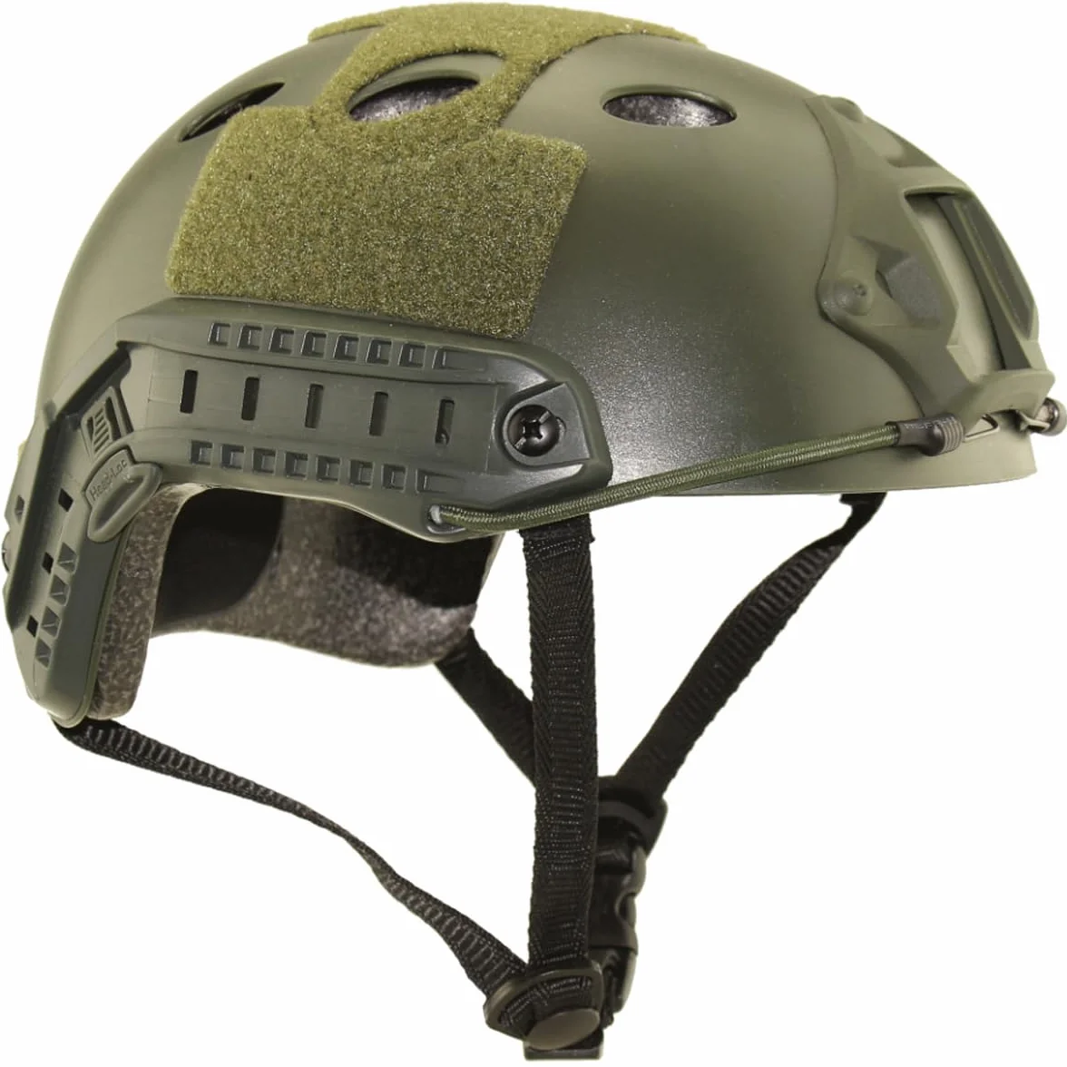 Kask taktyczny, airsoft wojskowy styl PJ szybki kask z goglem NVG do paintballu CQB (zielony + światło)