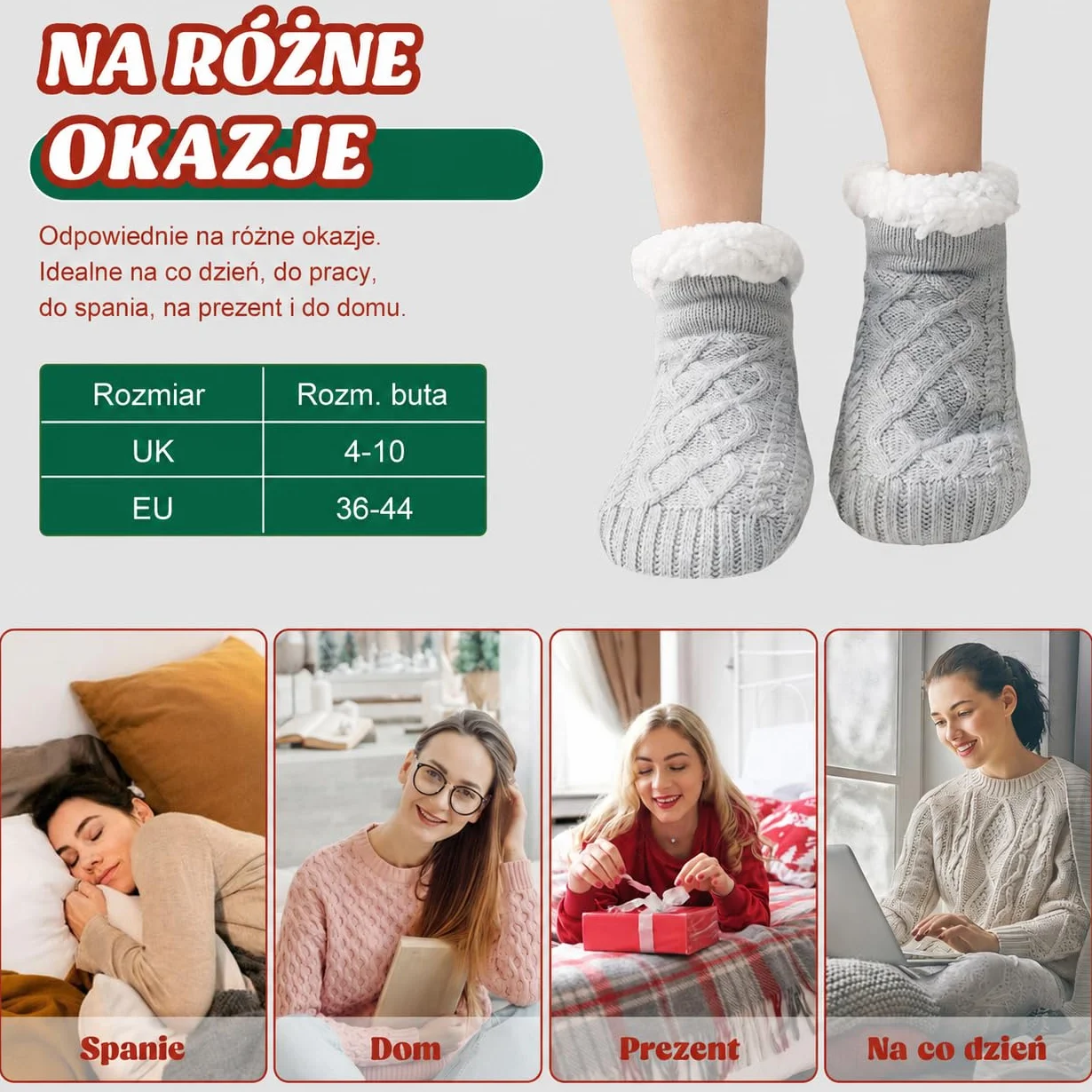 Niorasen Skarpety Kapciowe Damskie Męskie, Grube Puszyste Skarpety Antypoślizgowe, Ciepłe Zimowe Dla Pań Dziewcząt, Prezenty Dla Kobiet Do Domu, EU 36-44