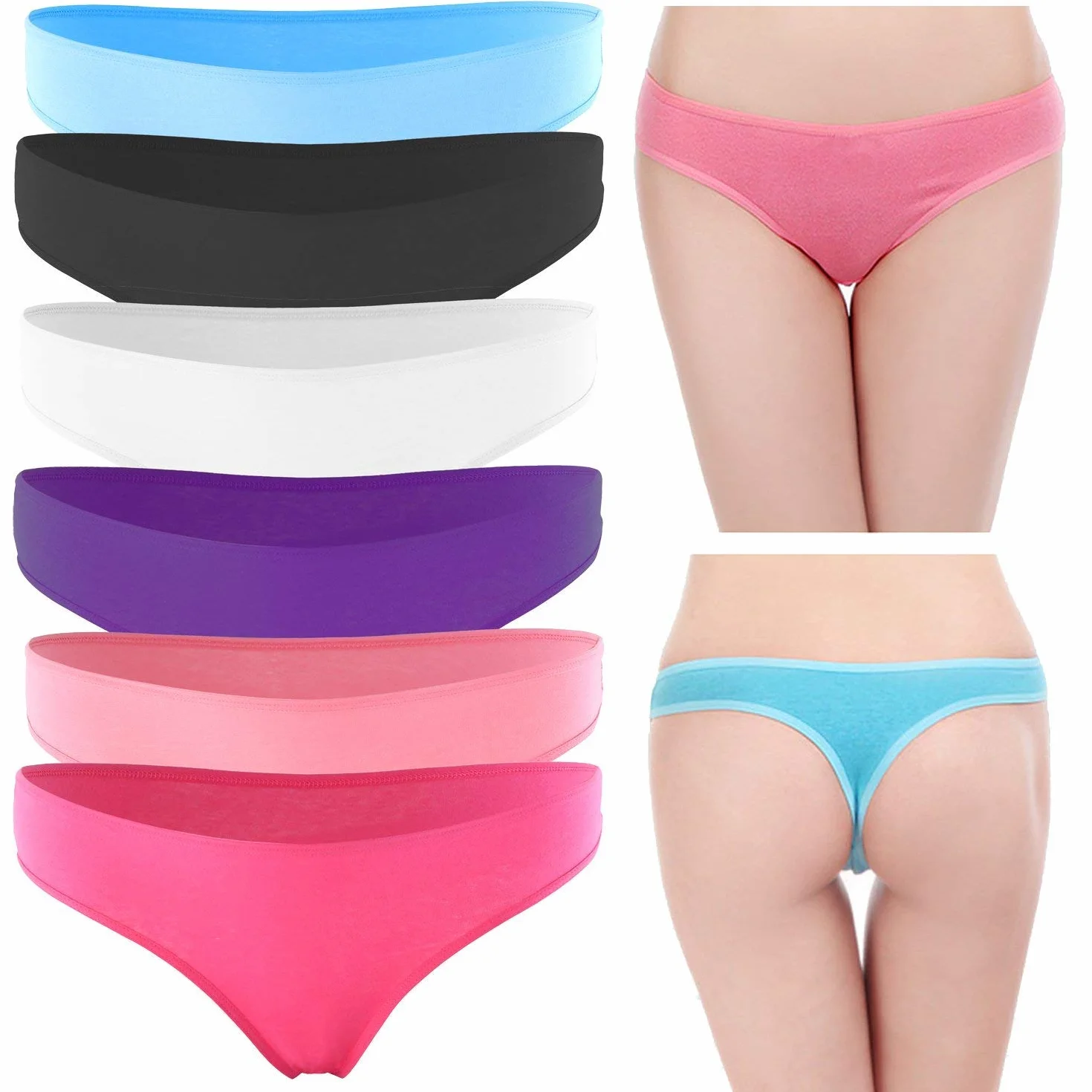 DRESHOW 6 Sztuk Stringi Damskie Bawełniane Oddychające Majtki Bielizna Bikini