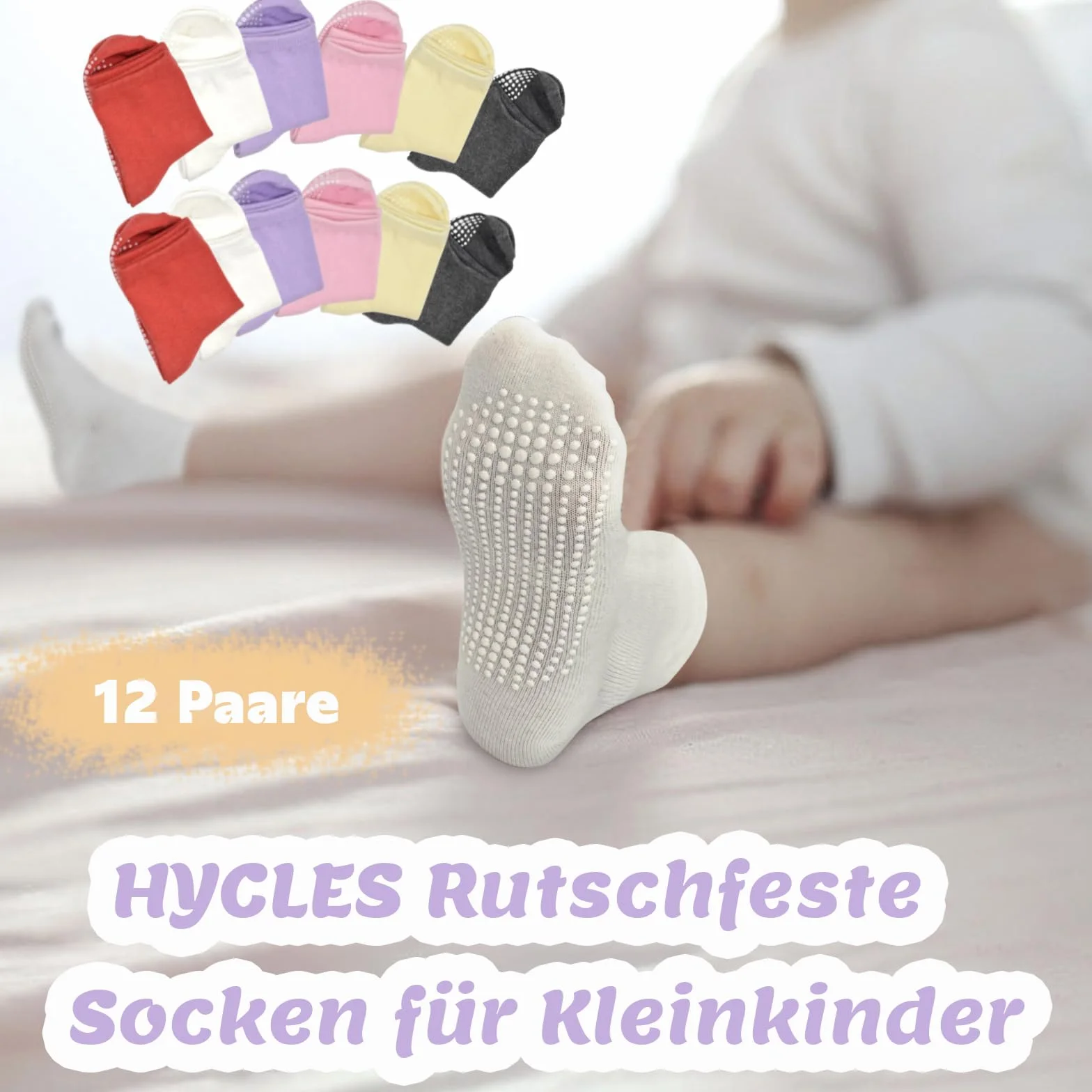 HYCLES Skarpety stoperowe dla dzieci, 12 par, z tworzywa ABS, dla niemowląt, dziewczynek, małych dzieci, antypoślizgowe, dla dzieci w wieku 0-10 lat