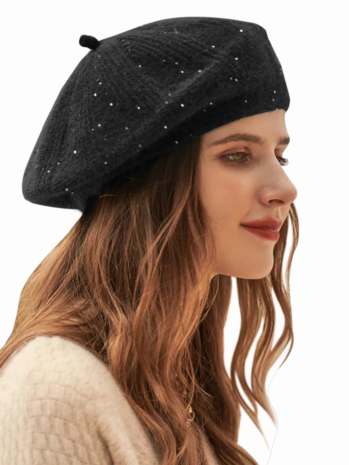 Beret czapka dla kobiet, francuski styl czapka zimowa moda ciepła wełniana podszewka dzianinowa czapka