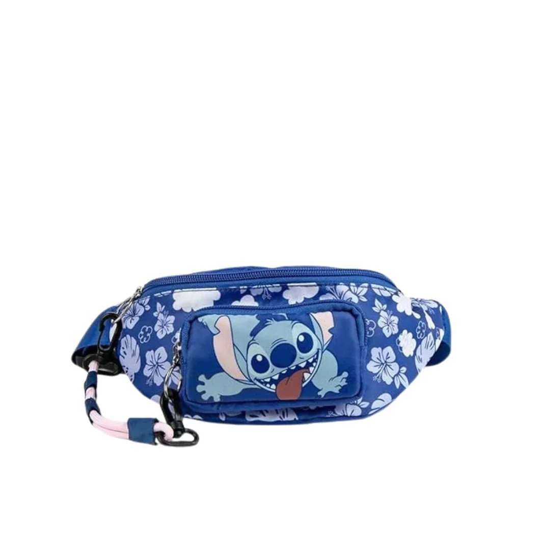 mybagstory | Stitch Bananowa torba dla dzieci i nastolatek | Niebieska kieszeń na pasek Disneya | Regulowana torba na ramię dla dziewczynek i chłopców, idealna sportowa torba na podróż do szkoły, 23 x